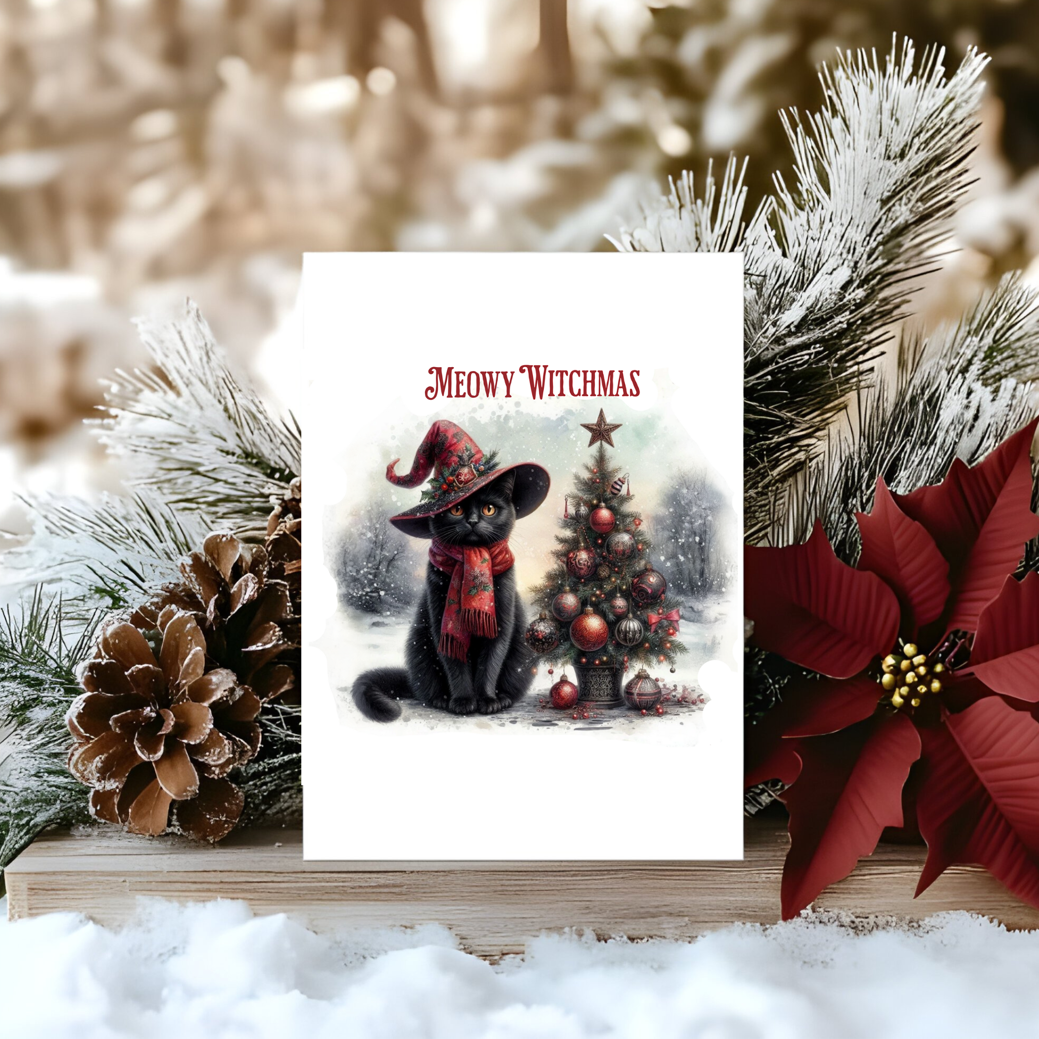 (U.S) Meowy Witchmas Greeting Card – Black Cat Christmas Card