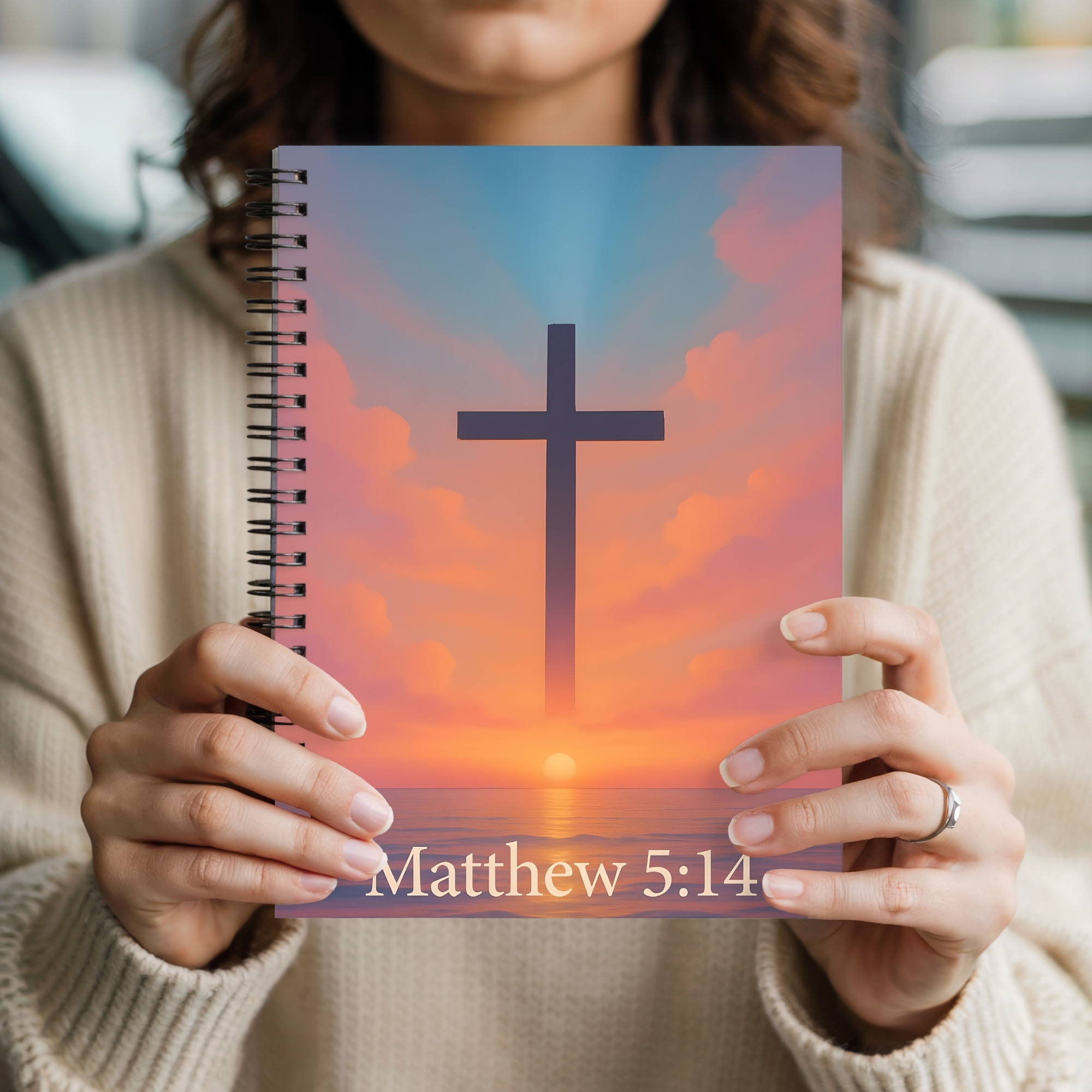 Matthew 5:14 Christian Spiral Notebook — Cross Sunset Journal, Inspirational Bible Verse Gift Matthew 5:14 Christian Spiral Notebook — Cross Sunset Journal, Inspirational Bible Verse Gift