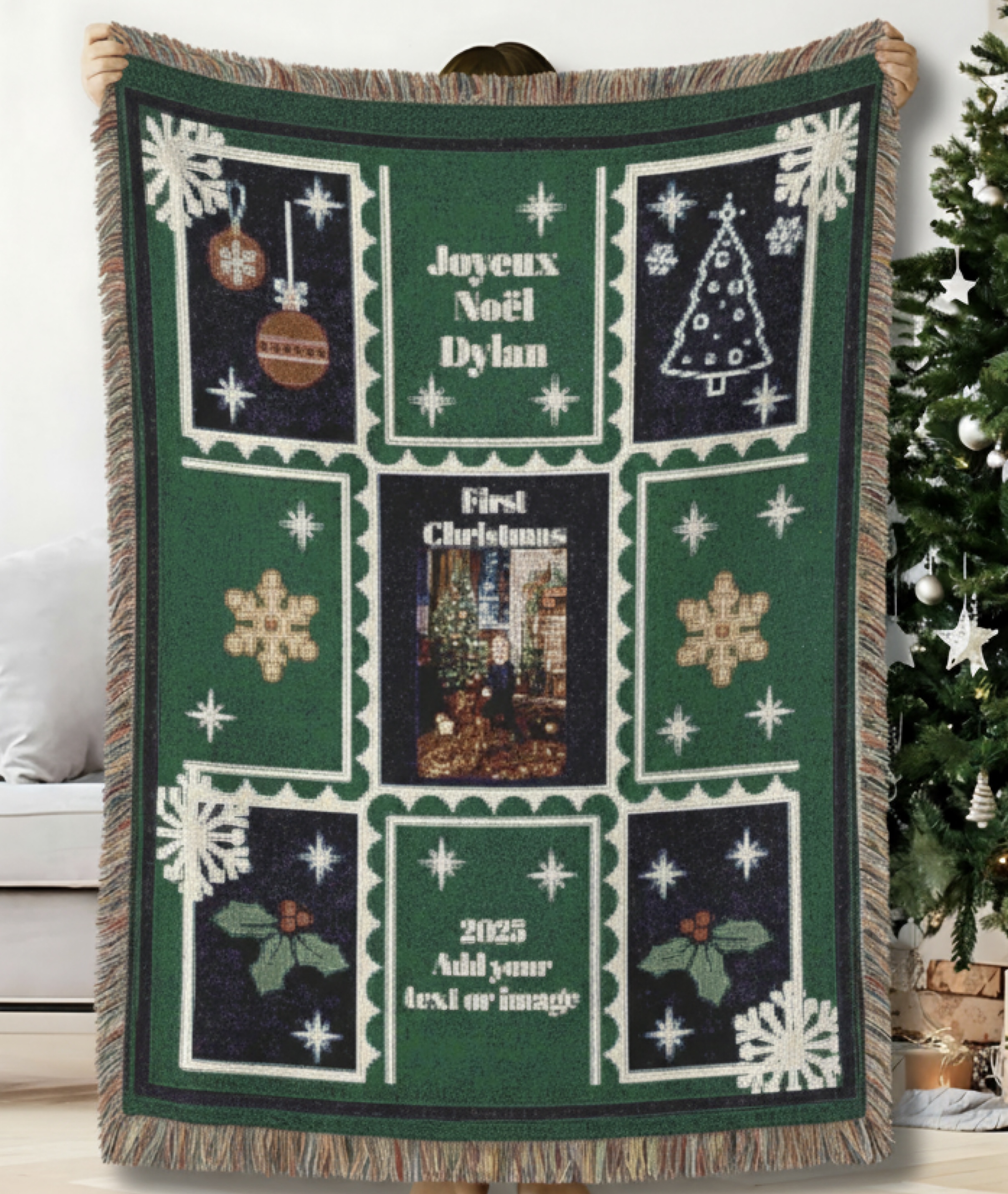 Personalized Gift Christmas custom Gifts Woven Blanket with personal text and image product thumbnail image