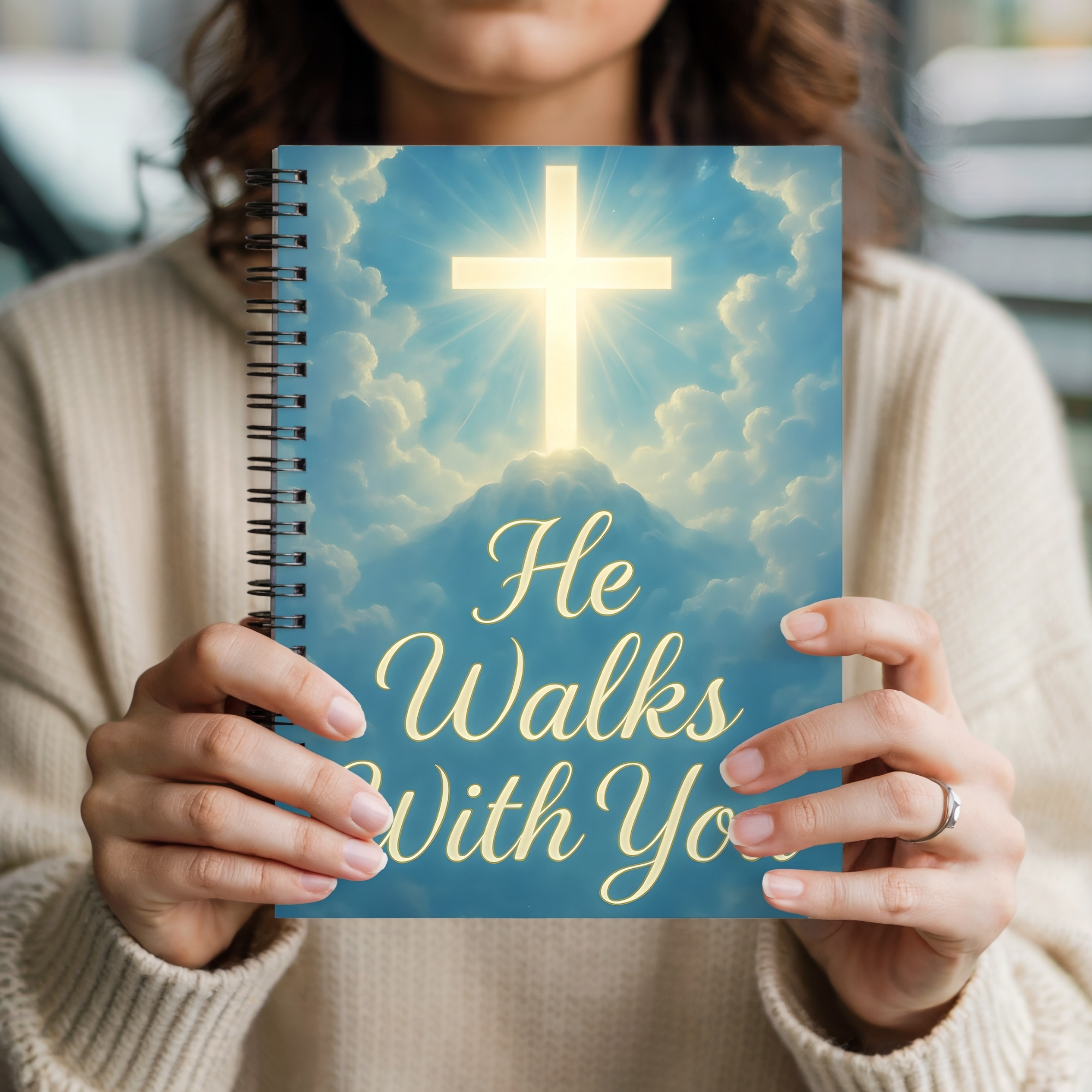 He Walks With You Christian Spiral Notebook Inspirational Journal with Cross Design product thumbnail image