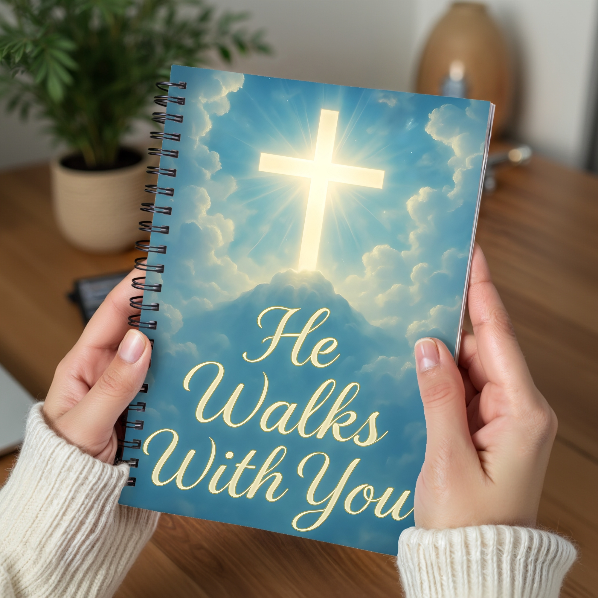 He Walks With You Christian Spiral Notebook Inspirational Journal with Cross Design product thumbnail image He Walks With You Christian Spiral Notebook Inspirational Journal with Cross Design product thumbnail image