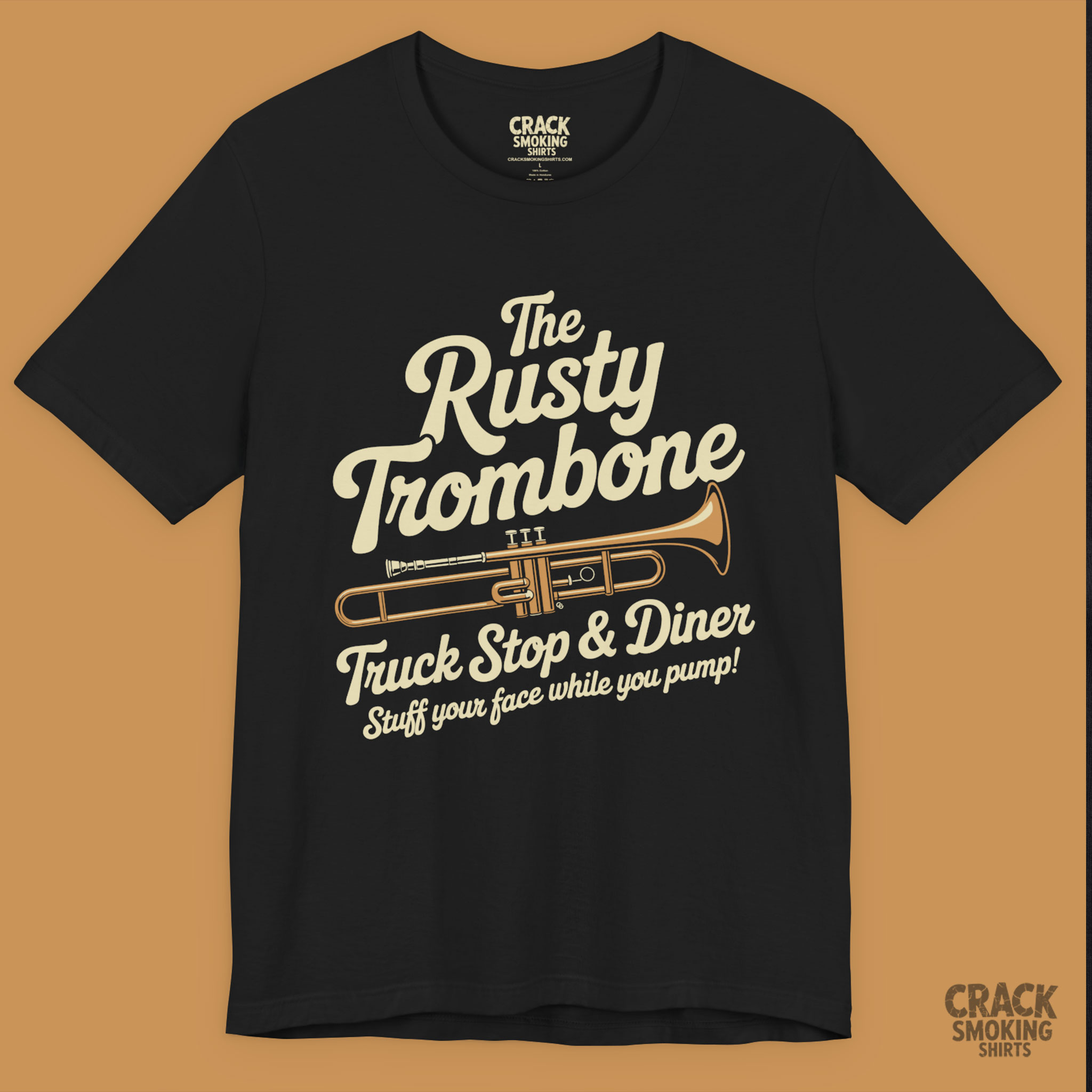 Rusty Trombone Truck Stop & Diner – Funny Dirty Innuendo Unisex T-Shirt product thumbnail image Rusty Trombone Truck Stop & Diner – Funny Dirty Innuendo Unisex T-Shirt product thumbnail image