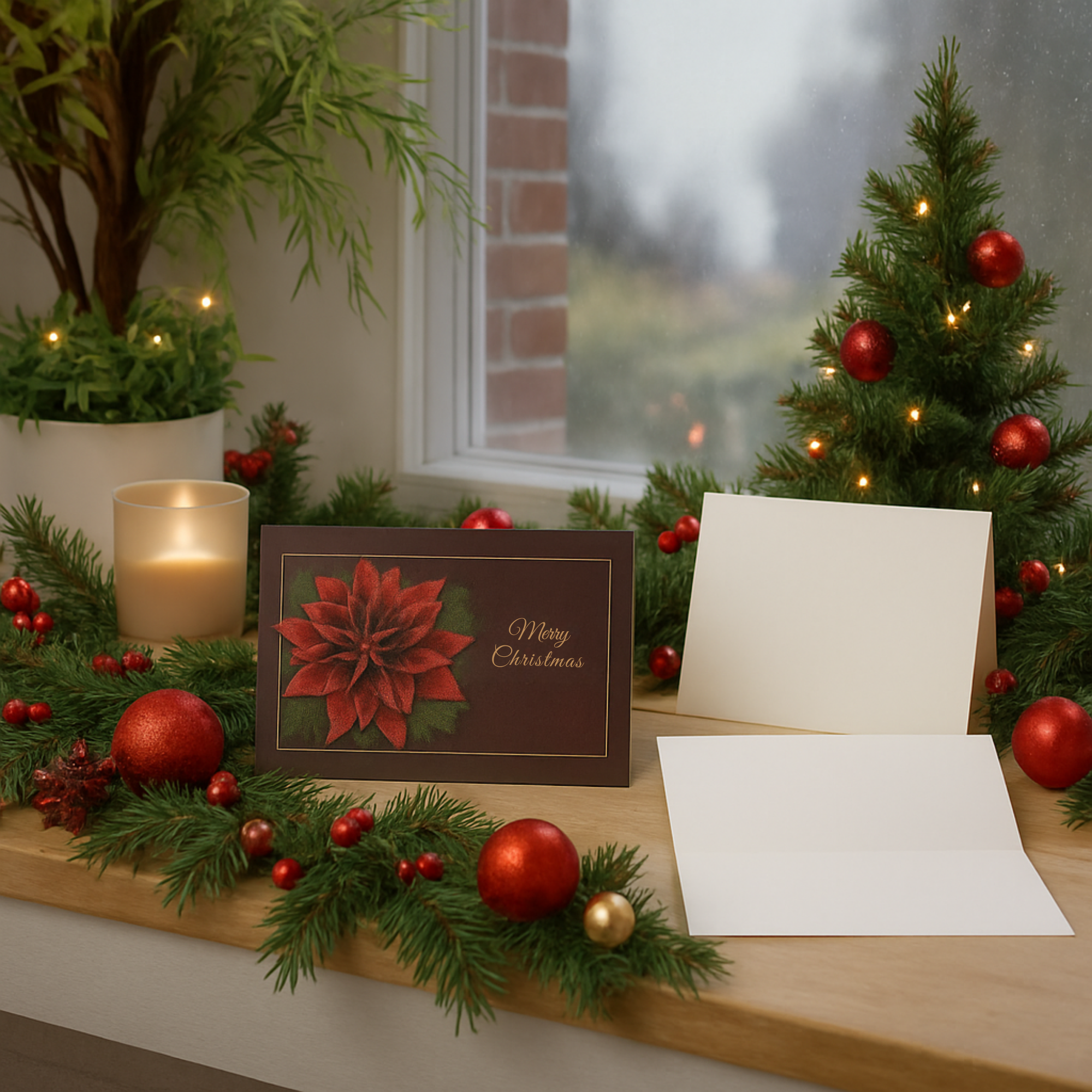 Elegant Poinsettia Christmas Greeting Cards Merry Christmas Holiday Card Set Red Floral Christmas Stationery Festive Holiday Notecards product thumbnail image Elegant Poinsettia Christmas Greeting Cards Merry Christmas Holiday Card Set Red Floral Christmas Stationery Festive Holiday Notecards product thumbnail image