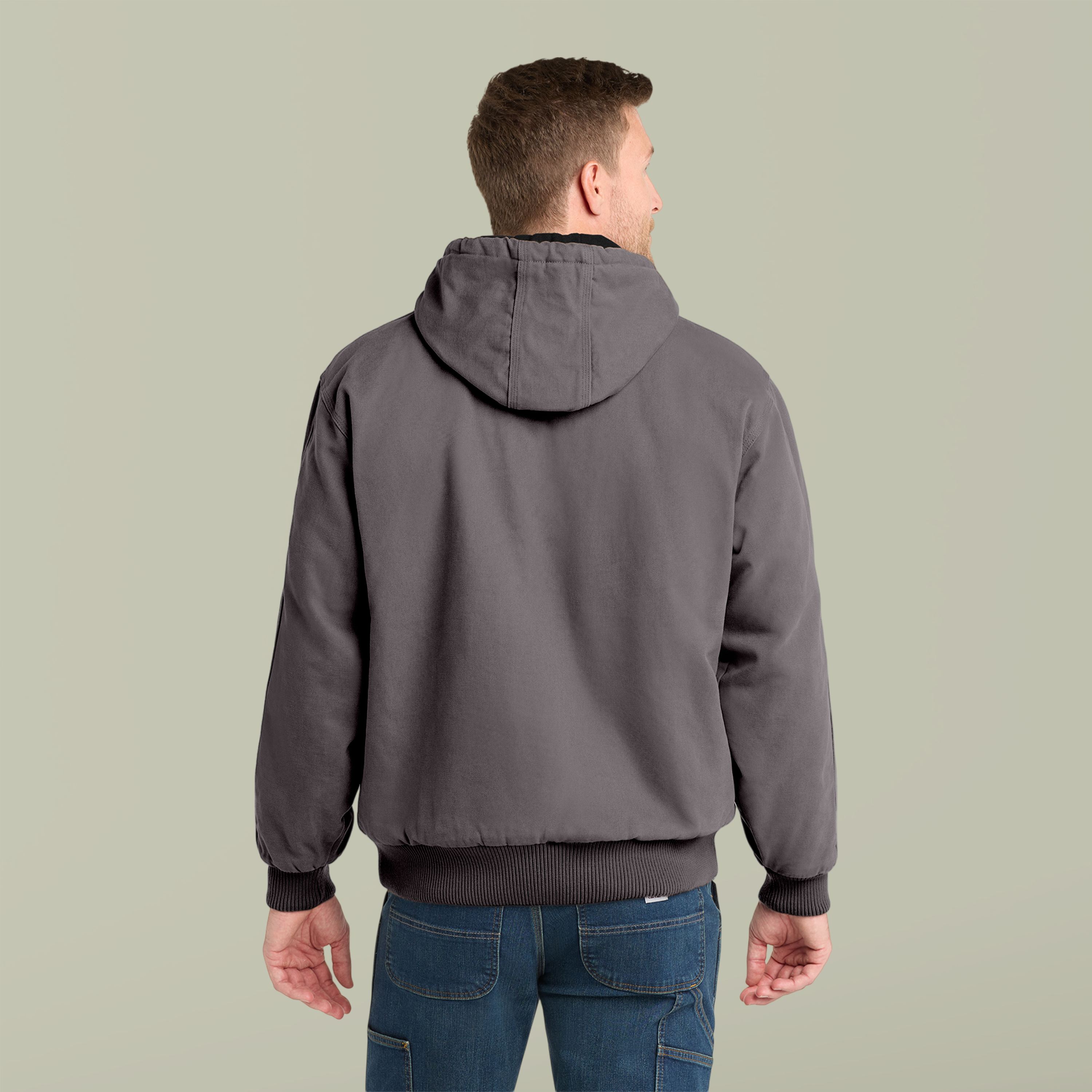 Men's Duck Cloth Work Jacket - Embroidered Hooded Zip-Up (Carhartt-Style, Durable Workwear) product thumbnail image