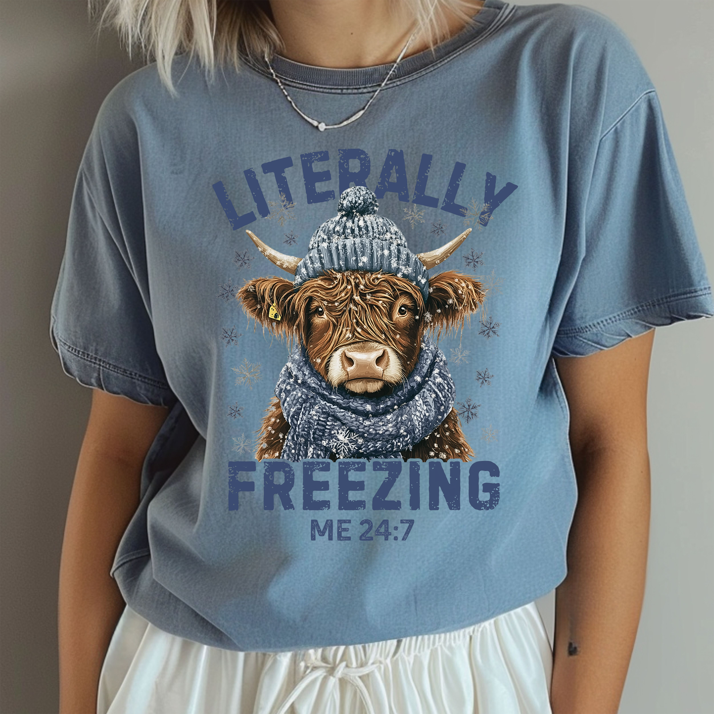 Literally Freezing — Highland Cow in Winter Beanie - Christmas T-Shirt Literally Freezing — Highland Cow in Winter Beanie - Christmas T-Shirt