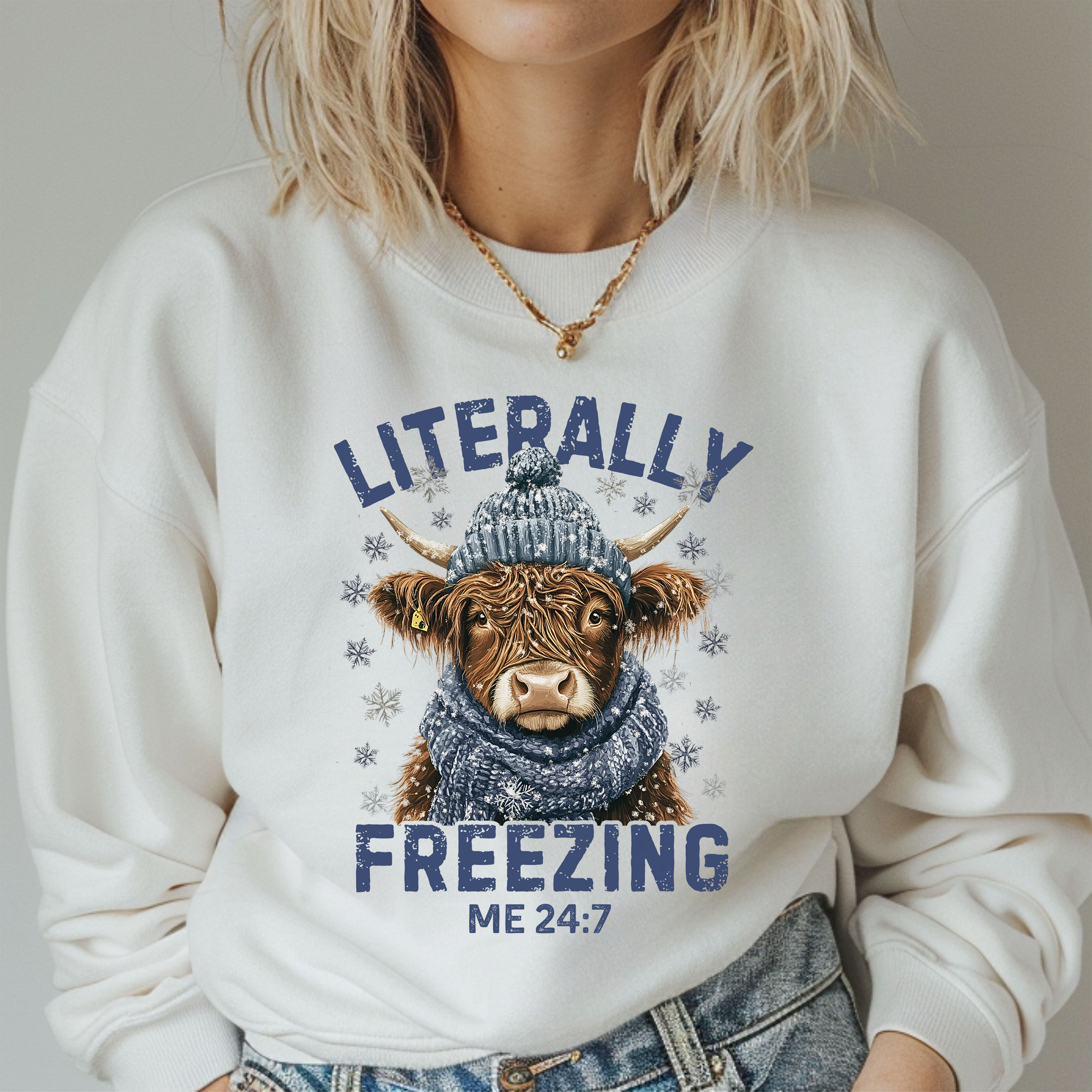Literally Freezing — Highland Cow in Winter Beanie - Christmas Sweatshirt Literally Freezing — Highland Cow in Winter Beanie - Christmas Sweatshirt