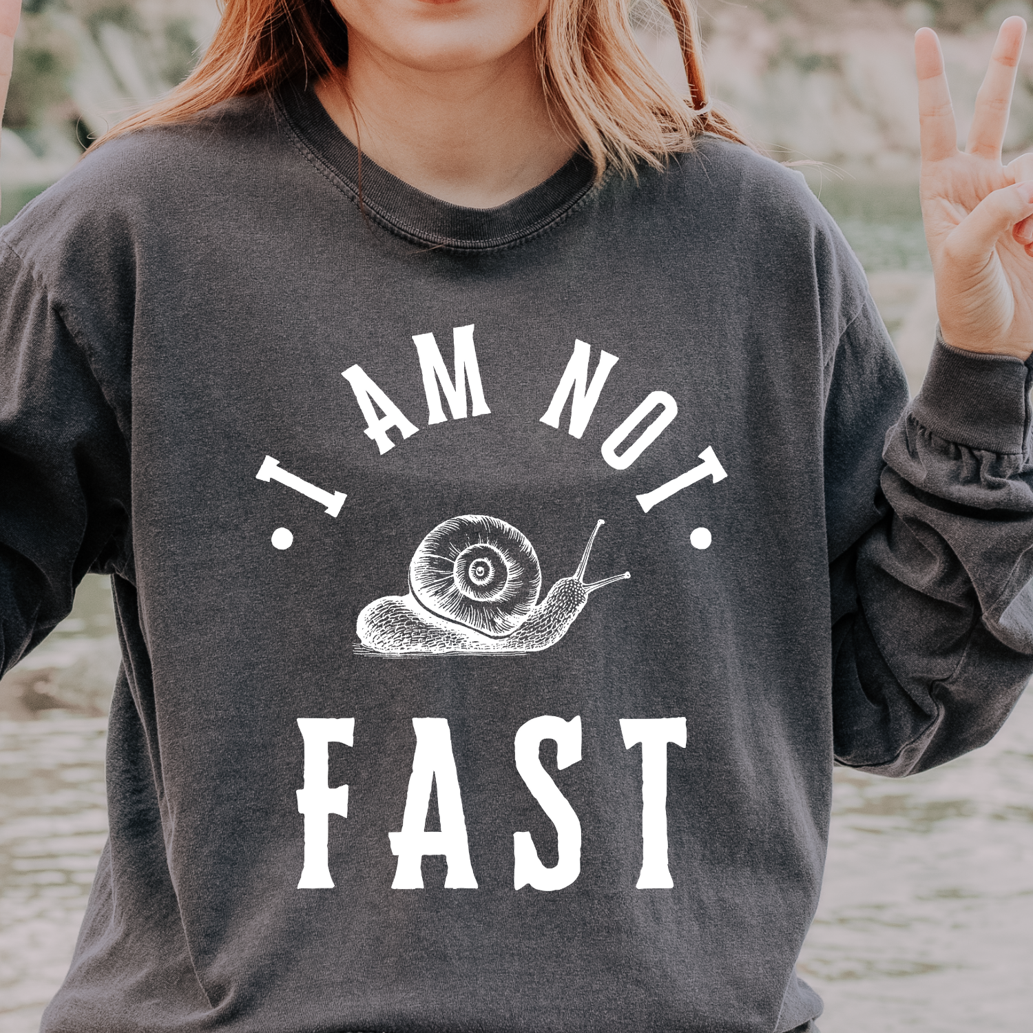 I Am Not Fast Snail Illustration Long Sleeve Shirt | Slow down, Humorous Quote product thumbnail image