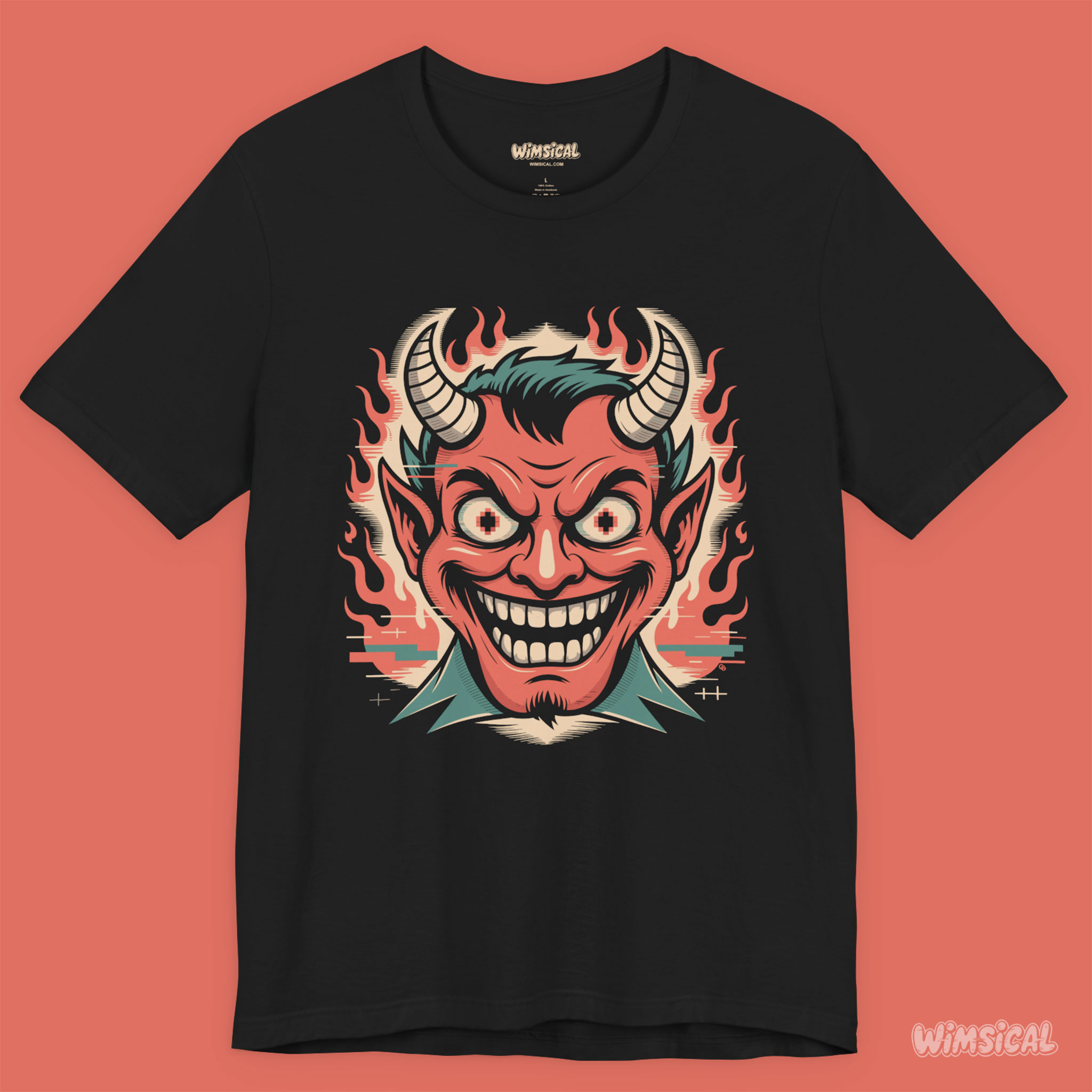 Smile from the Fire – Glitchy Devil Pixel Eyes Unisex T-Shirt product thumbnail image Smile from the Fire – Glitchy Devil Pixel Eyes Unisex T-Shirt product thumbnail image