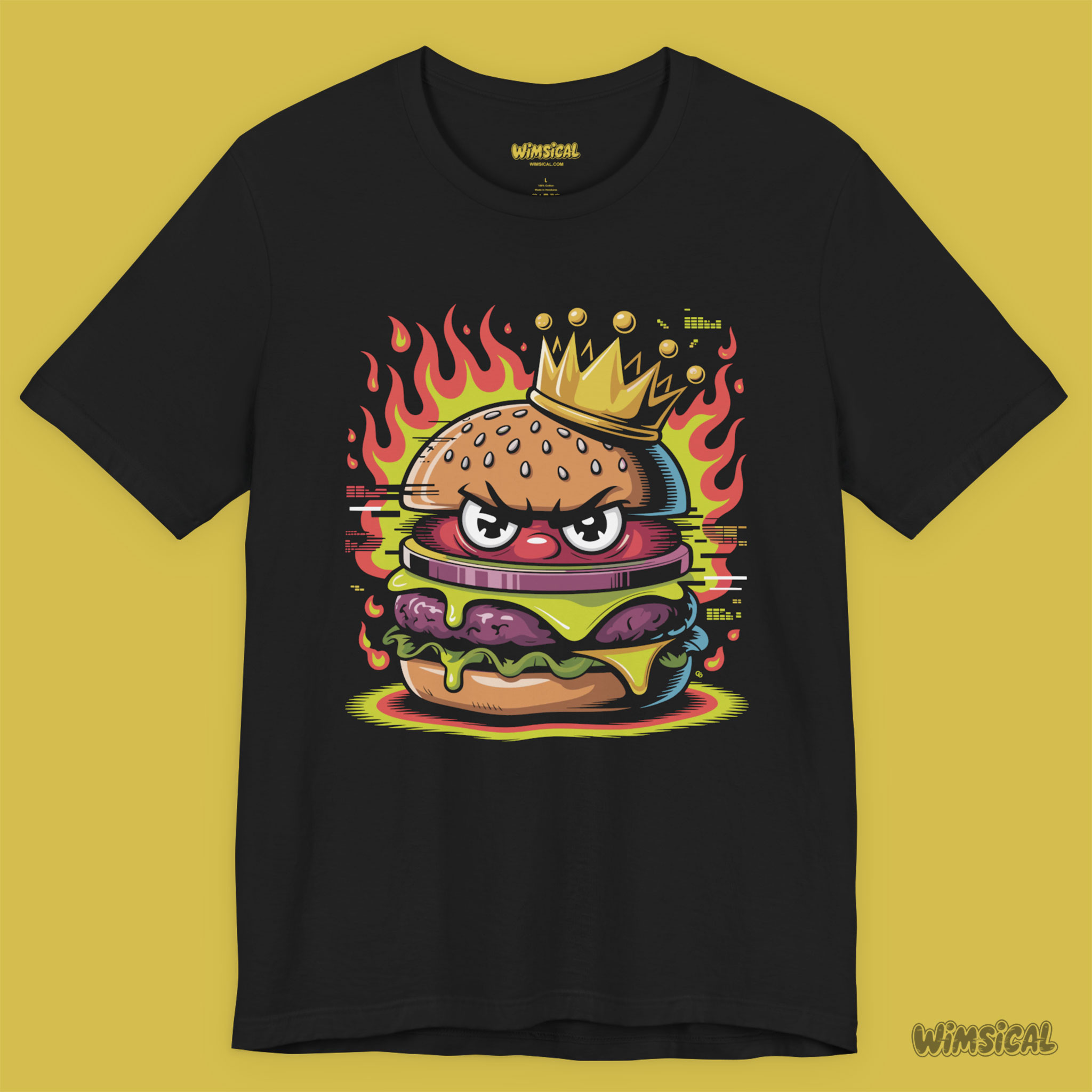 Burger Royalty – Angry Cheeseburger King with Crown & Flames Unisex T-Shirt product thumbnail image Burger Royalty – Angry Cheeseburger King with Crown & Flames Unisex T-Shirt product thumbnail image