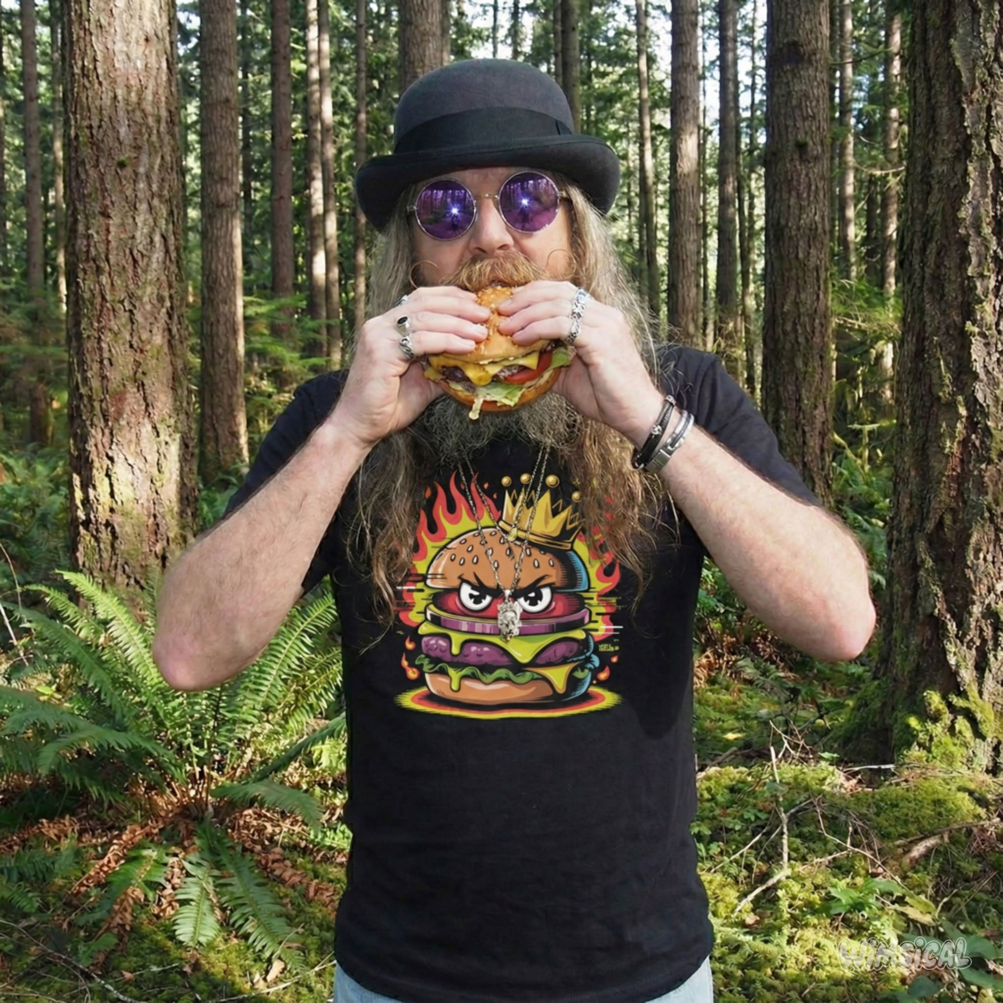 Burger Royalty – Angry Cheeseburger King with Crown &amp; Flames Unisex T-Shirt product thumbnail image