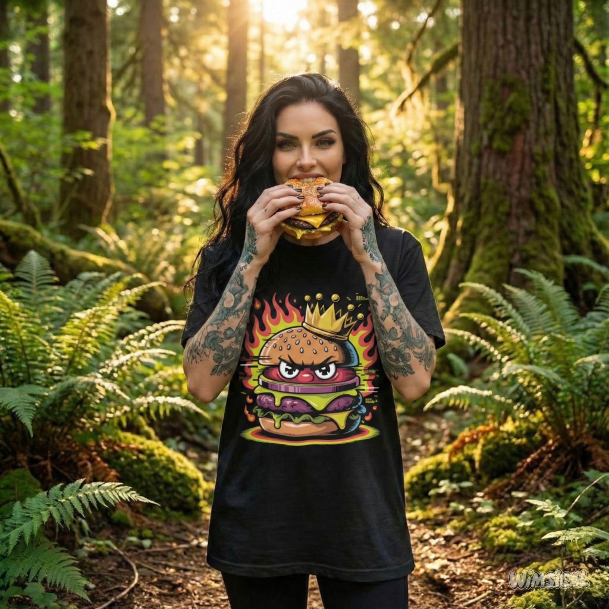 Burger Royalty – Angry Cheeseburger King with Crown &amp; Flames Unisex T-Shirt product thumbnail image