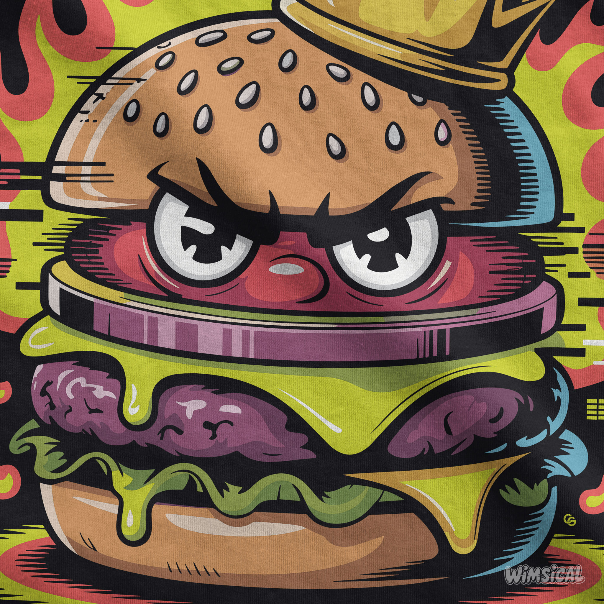 Burger Royalty – Angry Cheeseburger King with Crown &amp; Flames Unisex T-Shirt product thumbnail image