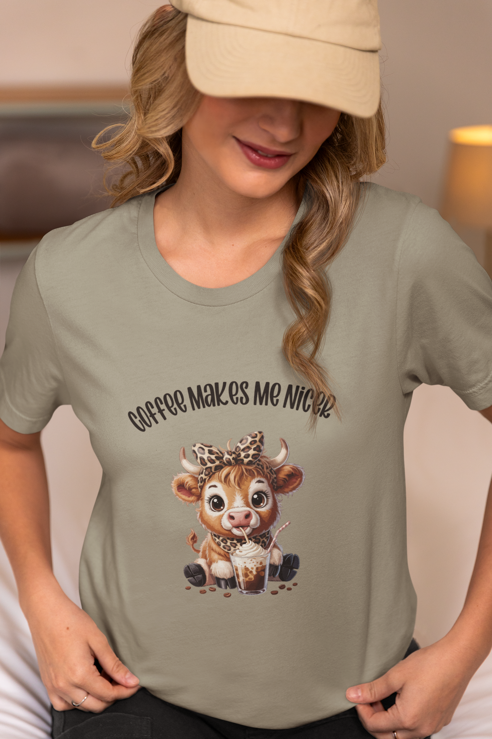 Coffee Makes Me Nicer Cow T-Shirt product thumbnail image Coffee Makes Me Nicer Cow T-Shirt product thumbnail image