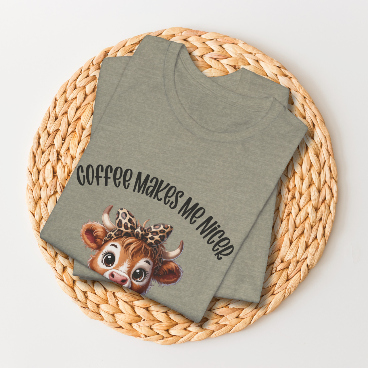 Coffee Makes Me Nicer Cow T-Shirt product thumbnail image Coffee Makes Me Nicer Cow T-Shirt product thumbnail image