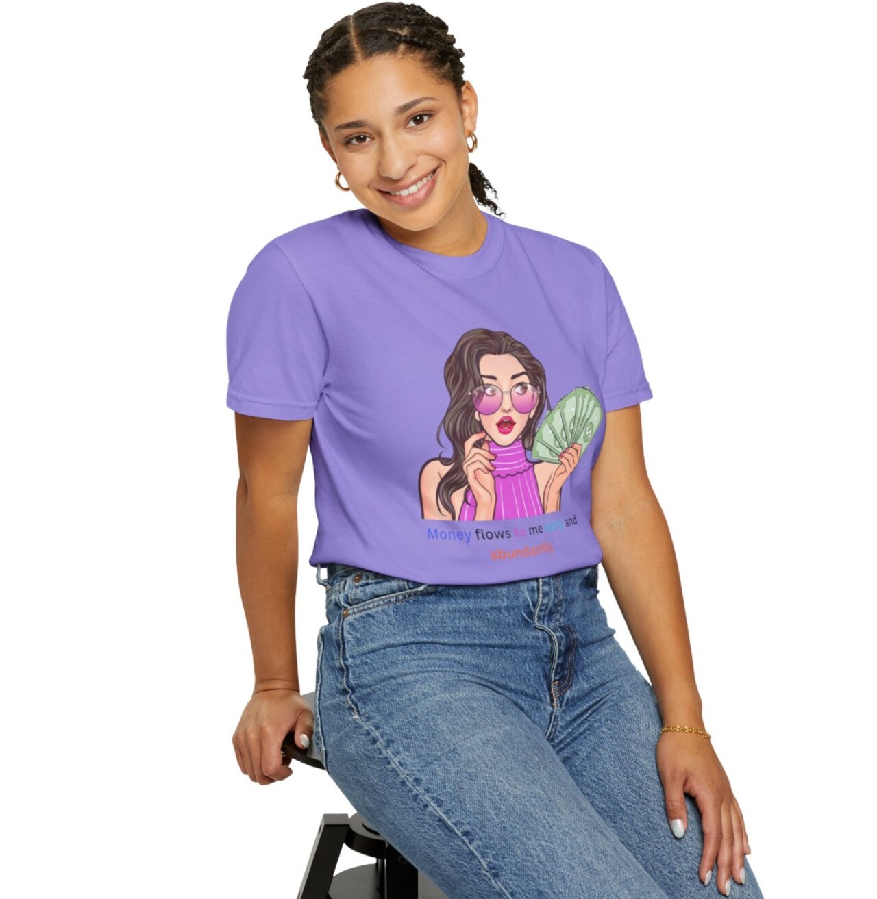 Money Flows To Me Tee — Affirmation Cash Girl Graphic T-Shirt product thumbnail image Money Flows To Me Tee — Affirmation Cash Girl Graphic T-Shirt product thumbnail image