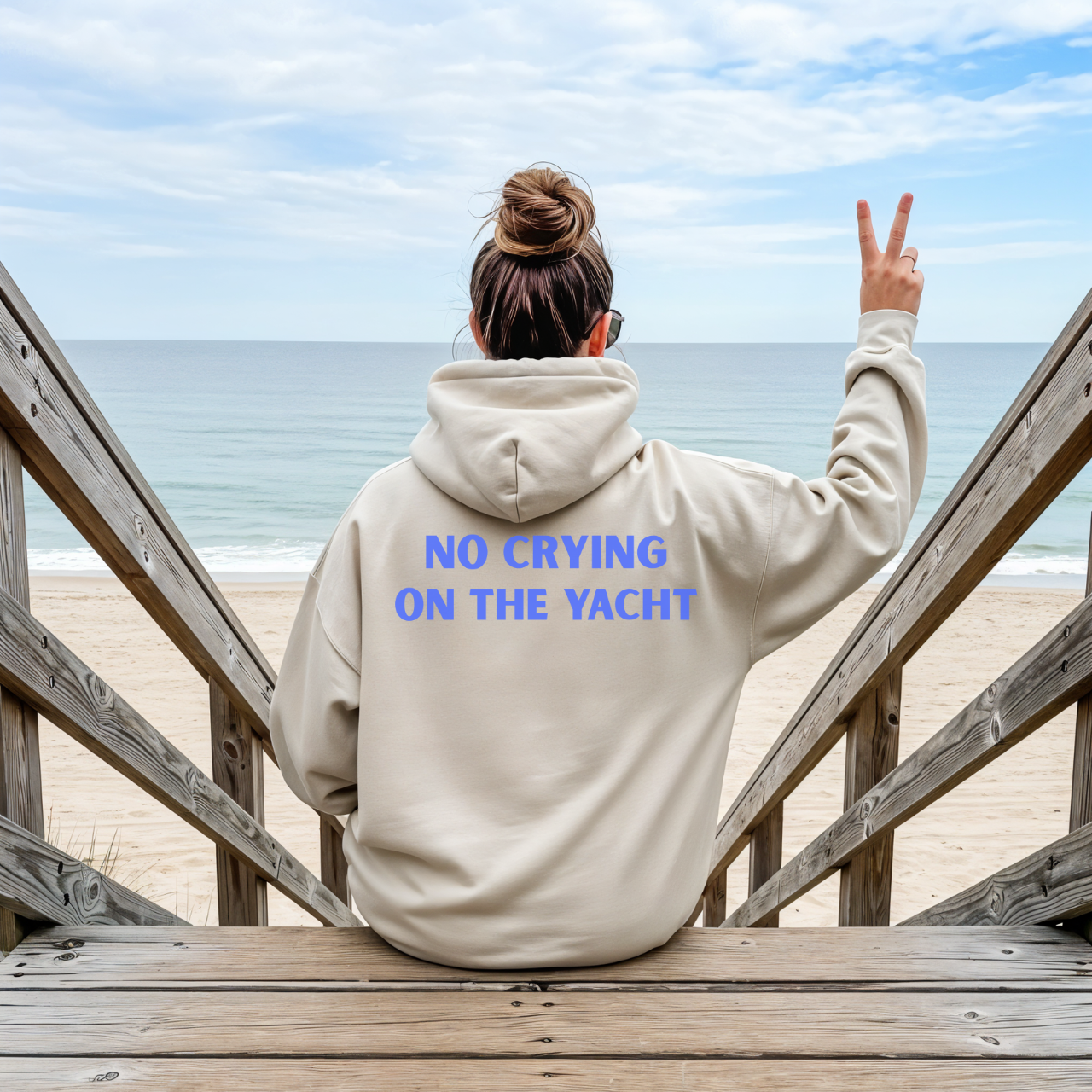 No Crying On The Yacht Hoodie, Preppy Yacht Sweatshirt, Coastal Boho, Nautical Graphic Hoodie, Boat Lover Gift, Summer Vacation Crewneck product thumbnail image
