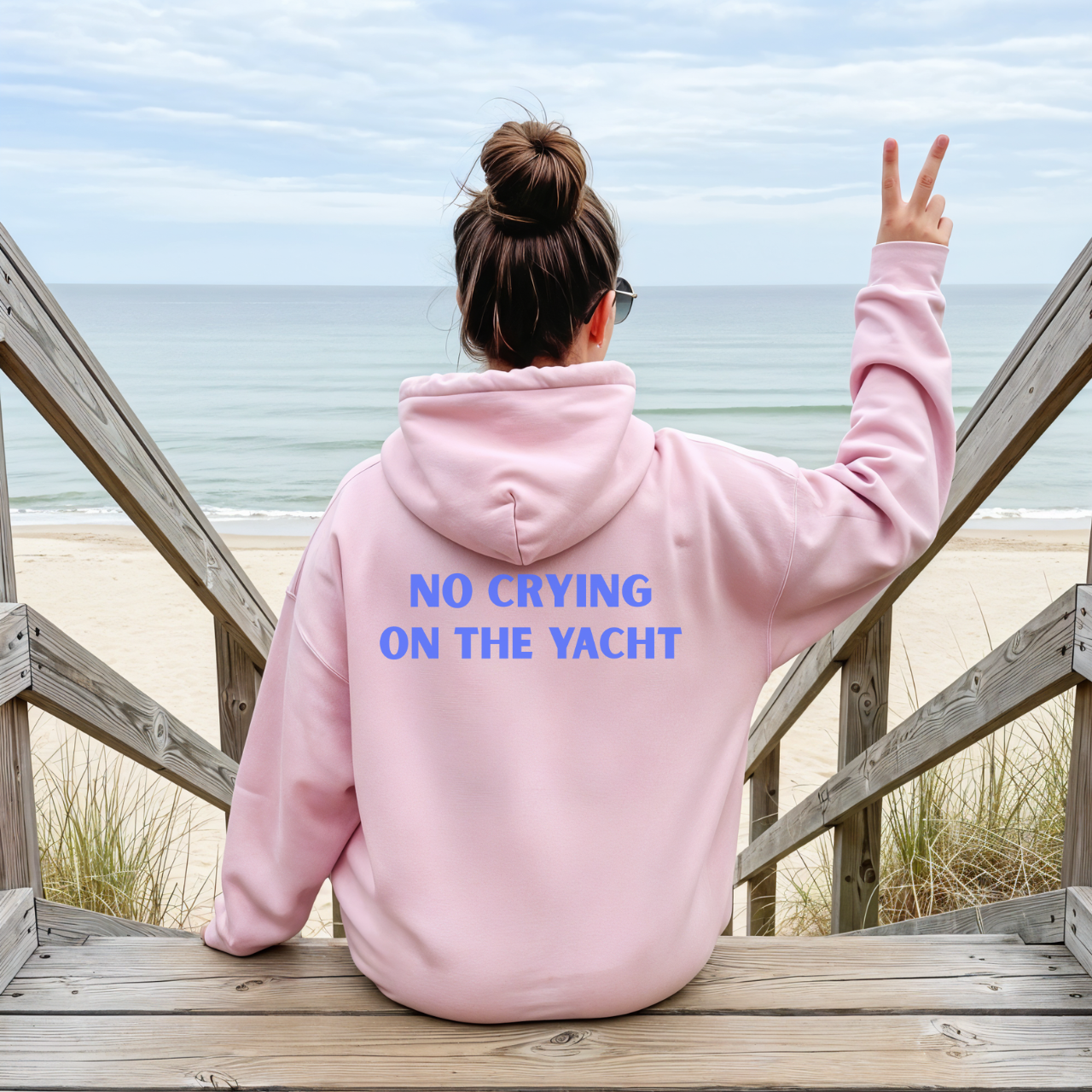 No Crying On The Yacht Hoodie, Preppy Yacht Sweatshirt, Coastal Boho, Nautical Graphic Hoodie, Boat Lover Gift, Summer Vacation Crewneck product thumbnail image