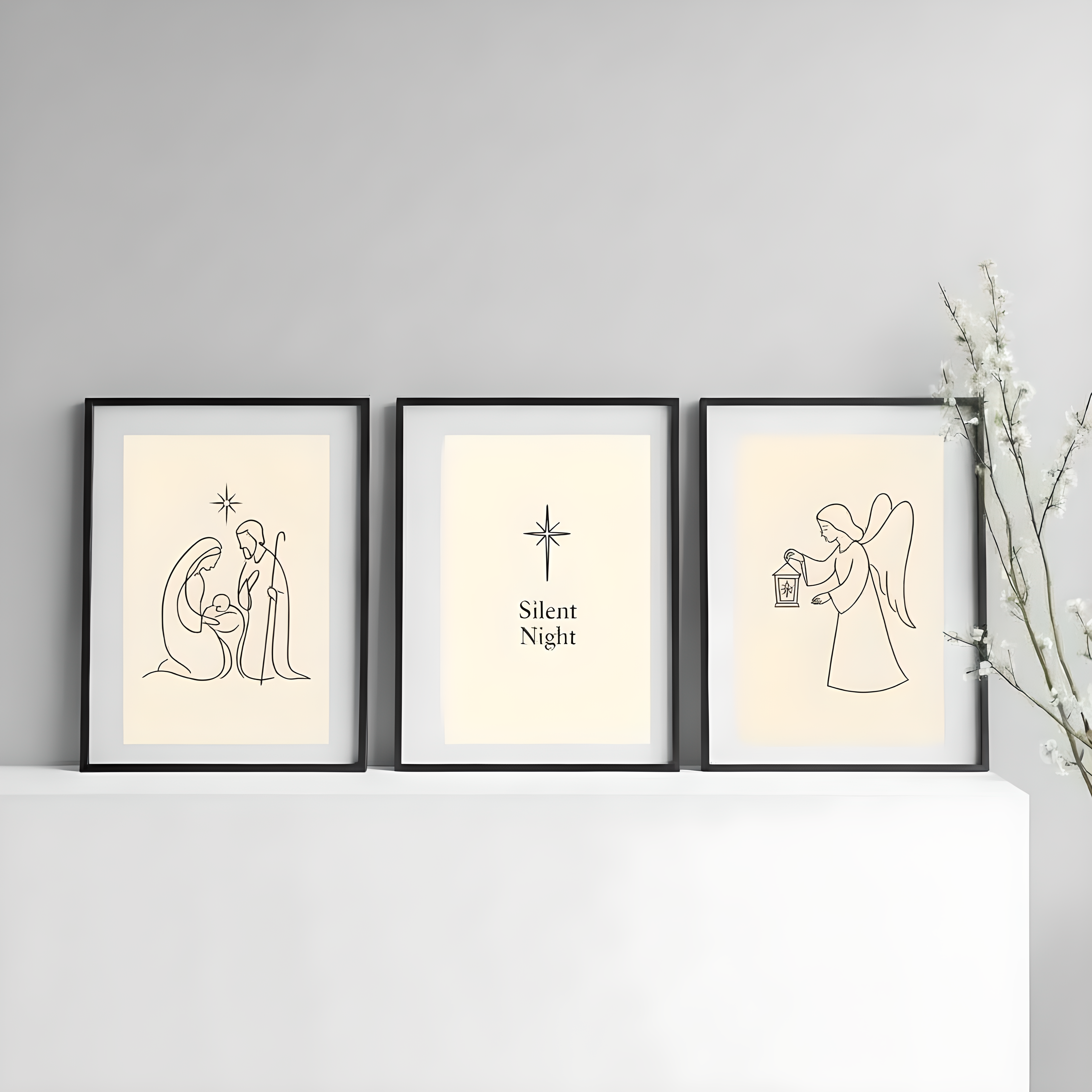 Nativity Line Art Poster — Minimal Christian Christmas Wall Decor product thumbnail image