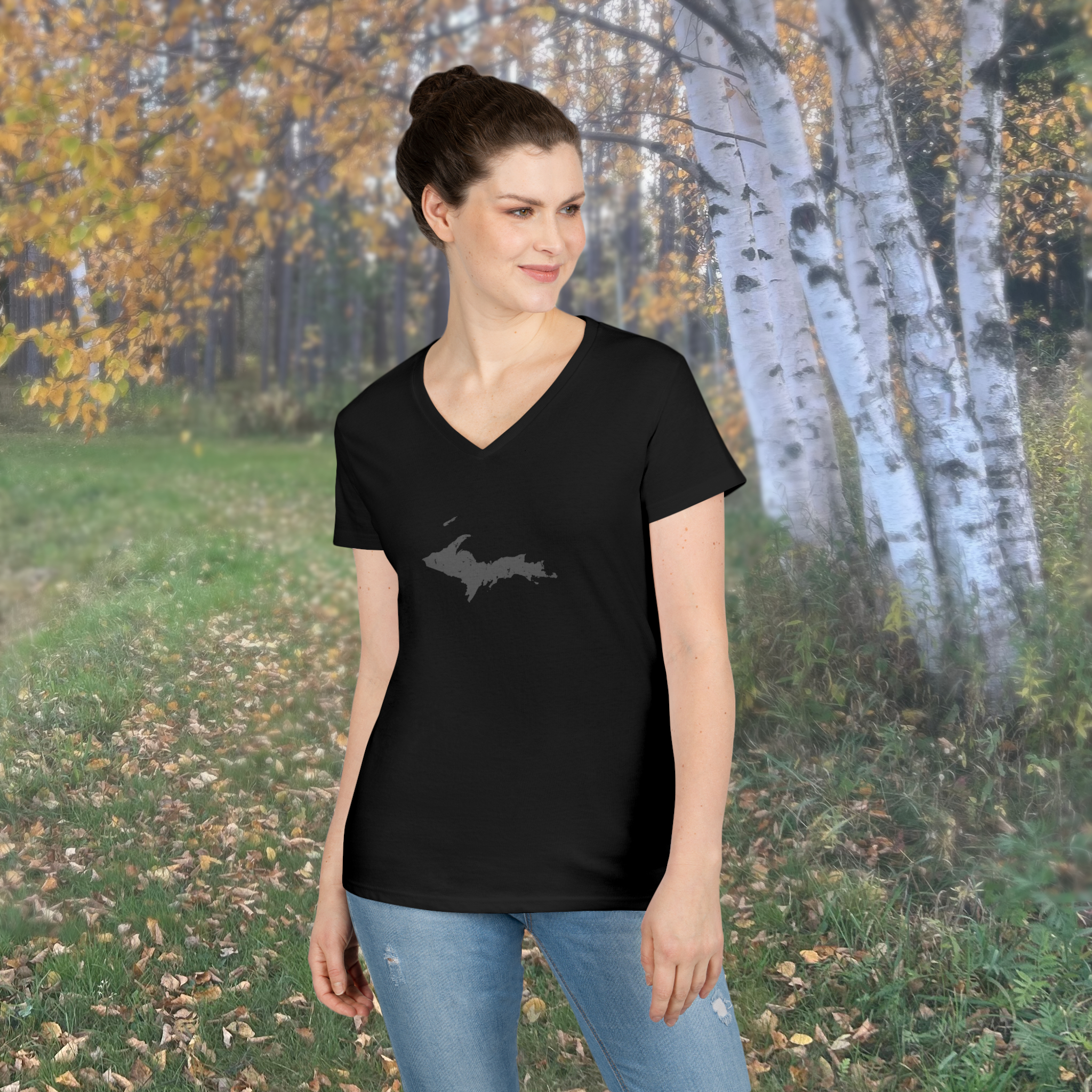 UP Map Women’s V Neck Shirt | Michigan Upper Peninsula Tee with Isle Royale | Yooper Gift for Her Great Lakes T-Shirt