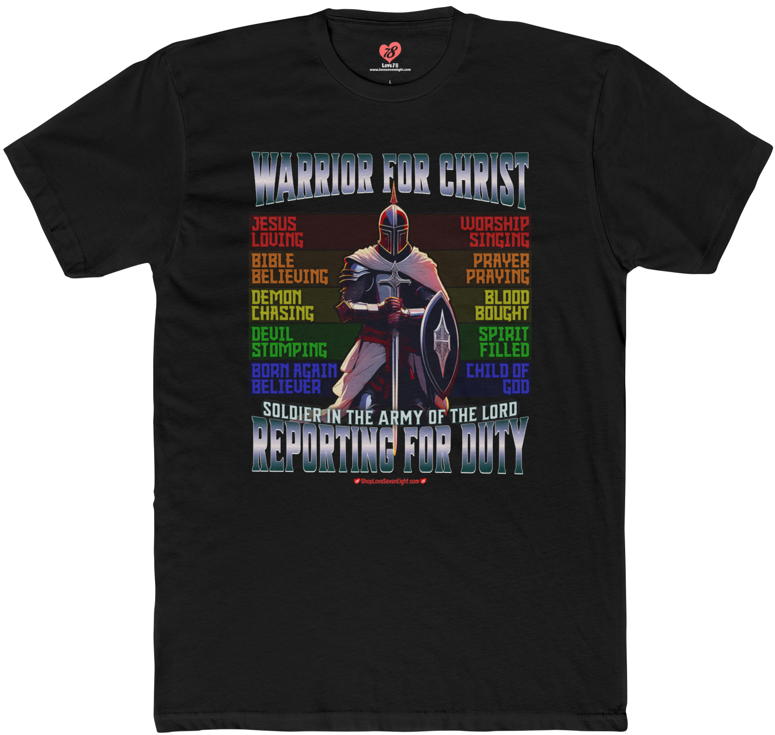 #WFCRFD - Warrior For Christ Reporting For Duty - Ephesians 6 - Templar Knight Kneeling - Dark Shirt - Christian TShirt - Unisex Short Sleeve Shirt Cotton Crew Tee product thumbnail image #WFCRFD - Warrior For Christ Reporting For Duty - Ephesians 6 - Templar Knight Kneeling - Dark Shirt - Christian TShirt - Unisex Short Sleeve Shirt Cotton Crew Tee product thumbnail image