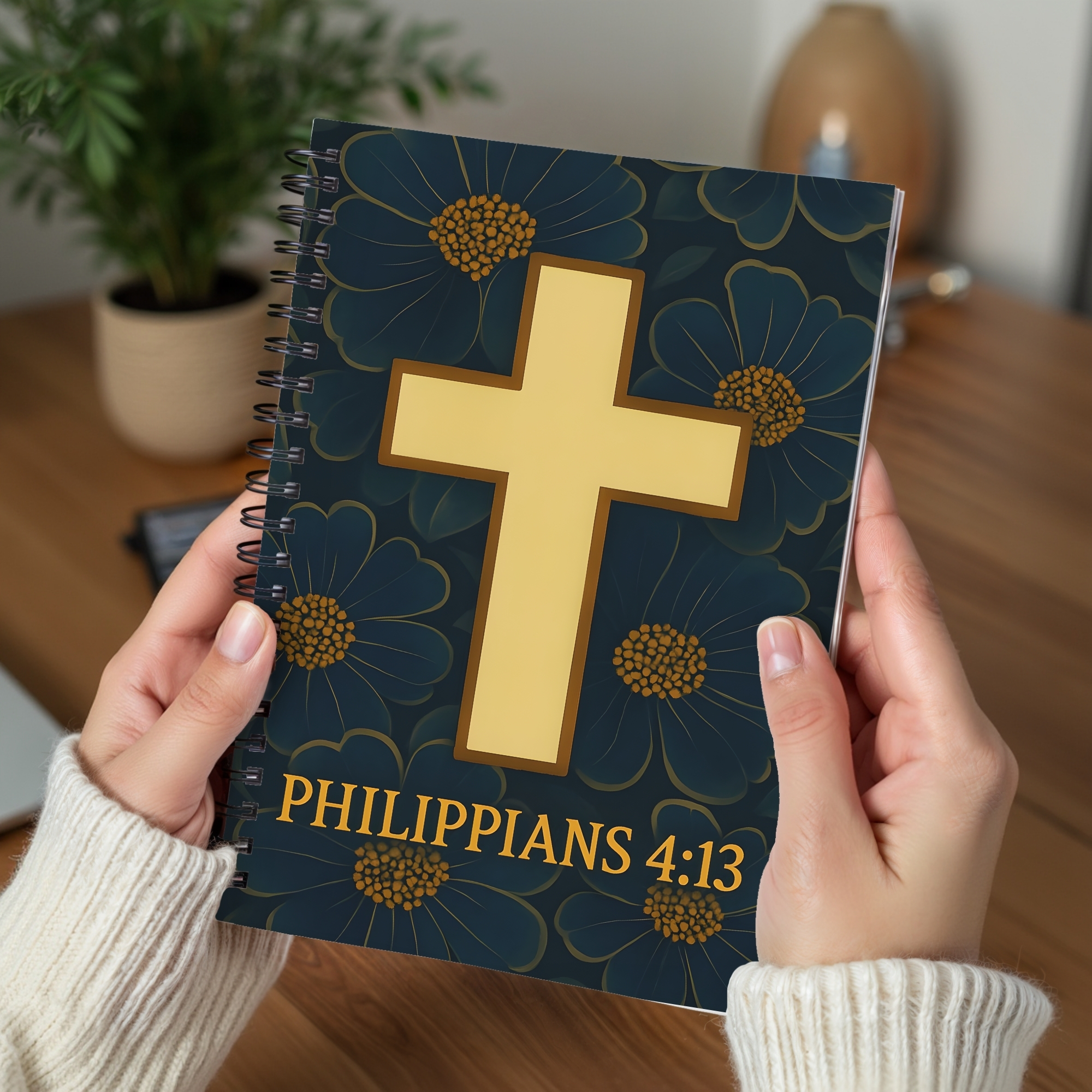 Philippians 4:13 Cross Spiral Notebook Christian Faith Journal Ruled 