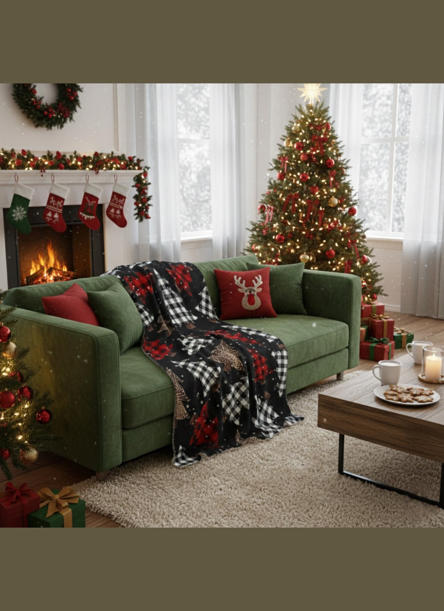 Buffalo Plaid & Glitter Christmas Trees Velveteen Plush Blanket — Cozy Holiday Throw product thumbnail image Buffalo Plaid & Glitter Christmas Trees Velveteen Plush Blanket — Cozy Holiday Throw product thumbnail image