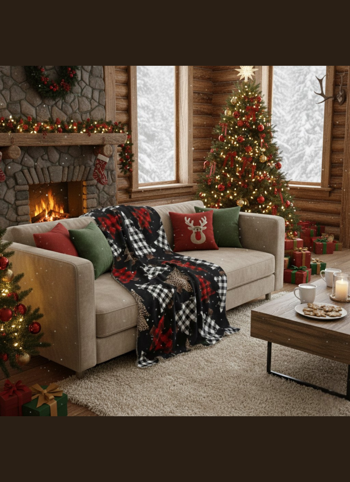 Buffalo Plaid & Glitter Christmas Trees Velveteen Plush Blanket — Cozy Holiday Throw product thumbnail image Buffalo Plaid & Glitter Christmas Trees Velveteen Plush Blanket — Cozy Holiday Throw product thumbnail image