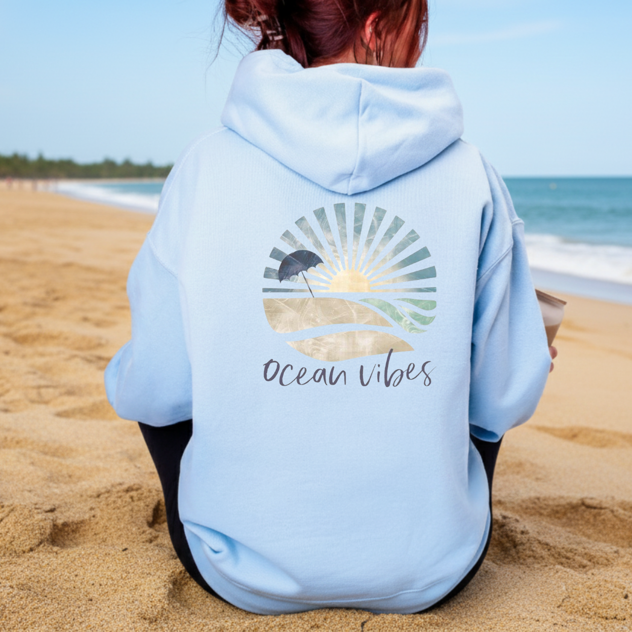 Ocean Vibes Beach Hoodie, Coastal Sweatshirt, Summer Vacation Pullover, Retro Sun Wave Hoodie, Beach Lover Gift, Ocean Aesthetic Hoodie product thumbnail image