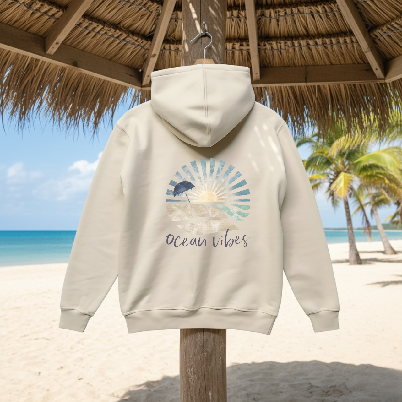 Ocean Vibes Beach Hoodie, Coastal Sweatshirt, Summer Vacation Pullover, Retro Sun Wave Hoodie, Beach Lover Gift, Ocean Aesthetic Hoodie product thumbnail image