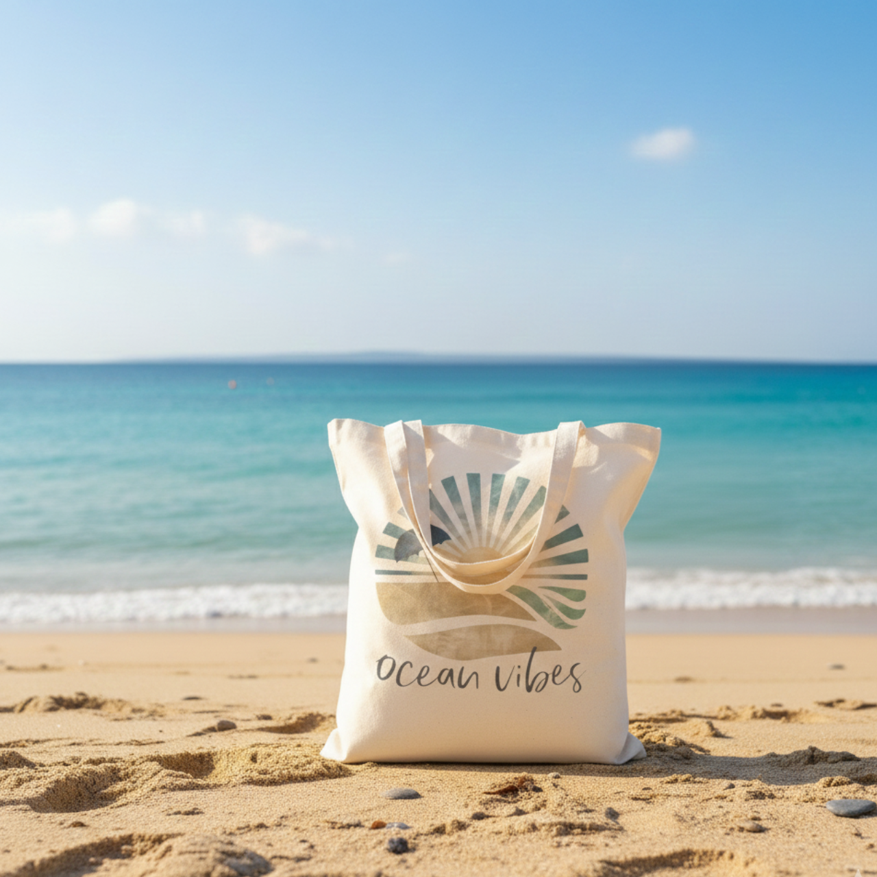 Ocean Vibes Tote Bag, Coastal Beach Tote, Summer Beach Bag, Sun Retro Aesthetic Tote, Travel Bag, Boho Ocean Bag, Eco Canvas Tote Gift product thumbnail image