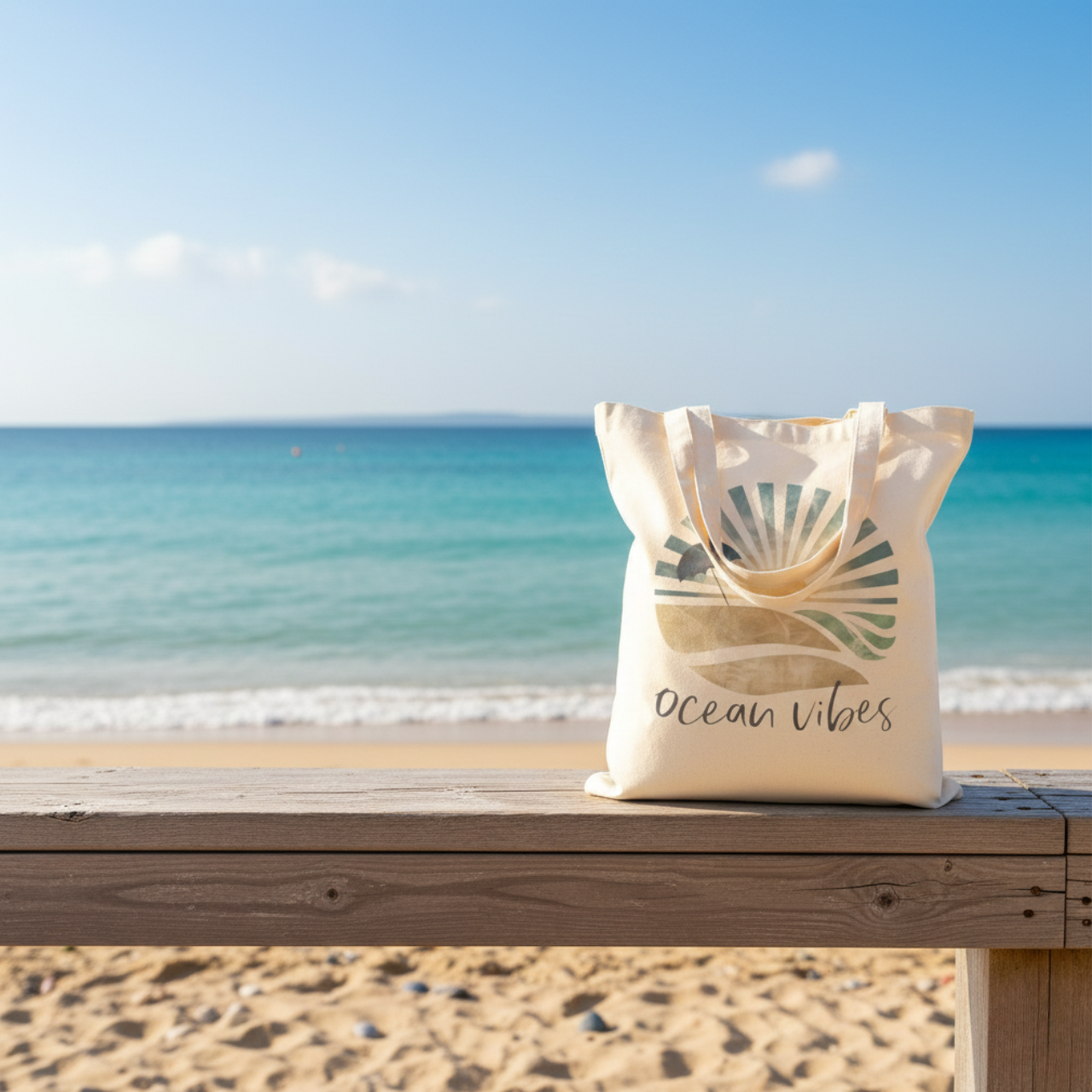 Ocean Vibes Tote Bag, Coastal Beach Tote, Summer Beach Bag, Sun Retro Aesthetic Tote, Travel Bag, Boho Ocean Bag, Eco Canvas Tote Gift product thumbnail image