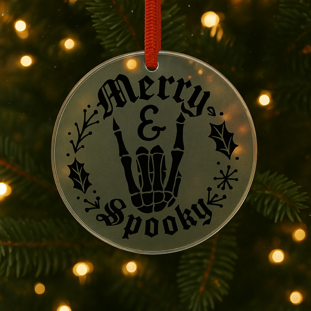 Crystal Glass Ornament — "Merry & Spooky" Engraved Holiday Decoration Crystal Glass Ornament — "Merry & Spooky" Engraved Holiday Decoration