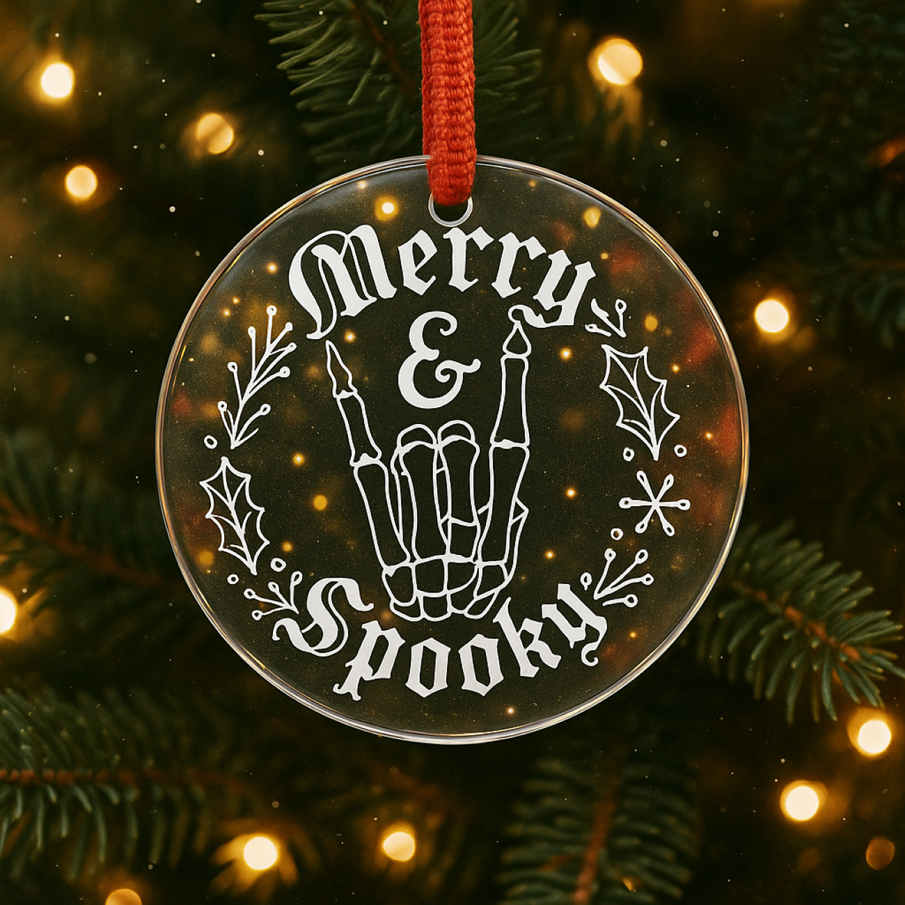 Engraved Crystal Glass Ornament — White Font Custom Holiday Keepsake