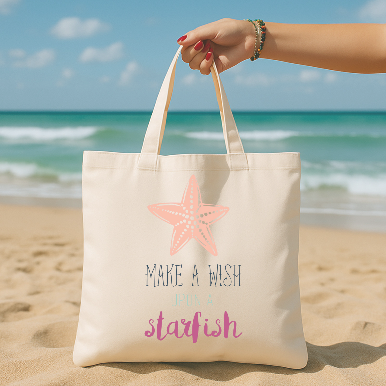 Make a Wish Upon a Starfish Tote Bag, Coastal Beach Tote, Summer Vacation Bag, Seashell Starfish Canvas Bag, Cute Ocean Quote Tote product thumbnail image Make a Wish Upon a Starfish Tote Bag, Coastal Beach Tote, Summer Vacation Bag, Seashell Starfish Canvas Bag, Cute Ocean Quote Tote product thumbnail image