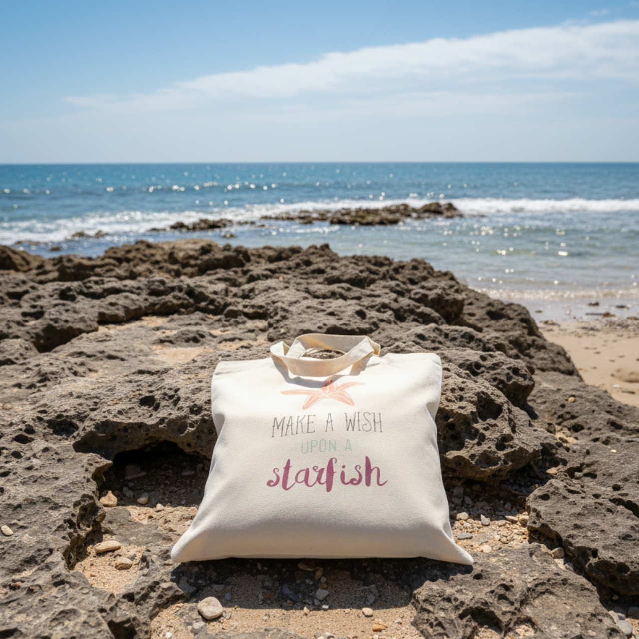Make a Wish Upon a Starfish Tote Bag, Coastal Beach Tote, Summer Vacation Bag, Seashell Starfish Canvas Bag, Cute Ocean Quote Tote product thumbnail image Make a Wish Upon a Starfish Tote Bag, Coastal Beach Tote, Summer Vacation Bag, Seashell Starfish Canvas Bag, Cute Ocean Quote Tote product thumbnail image