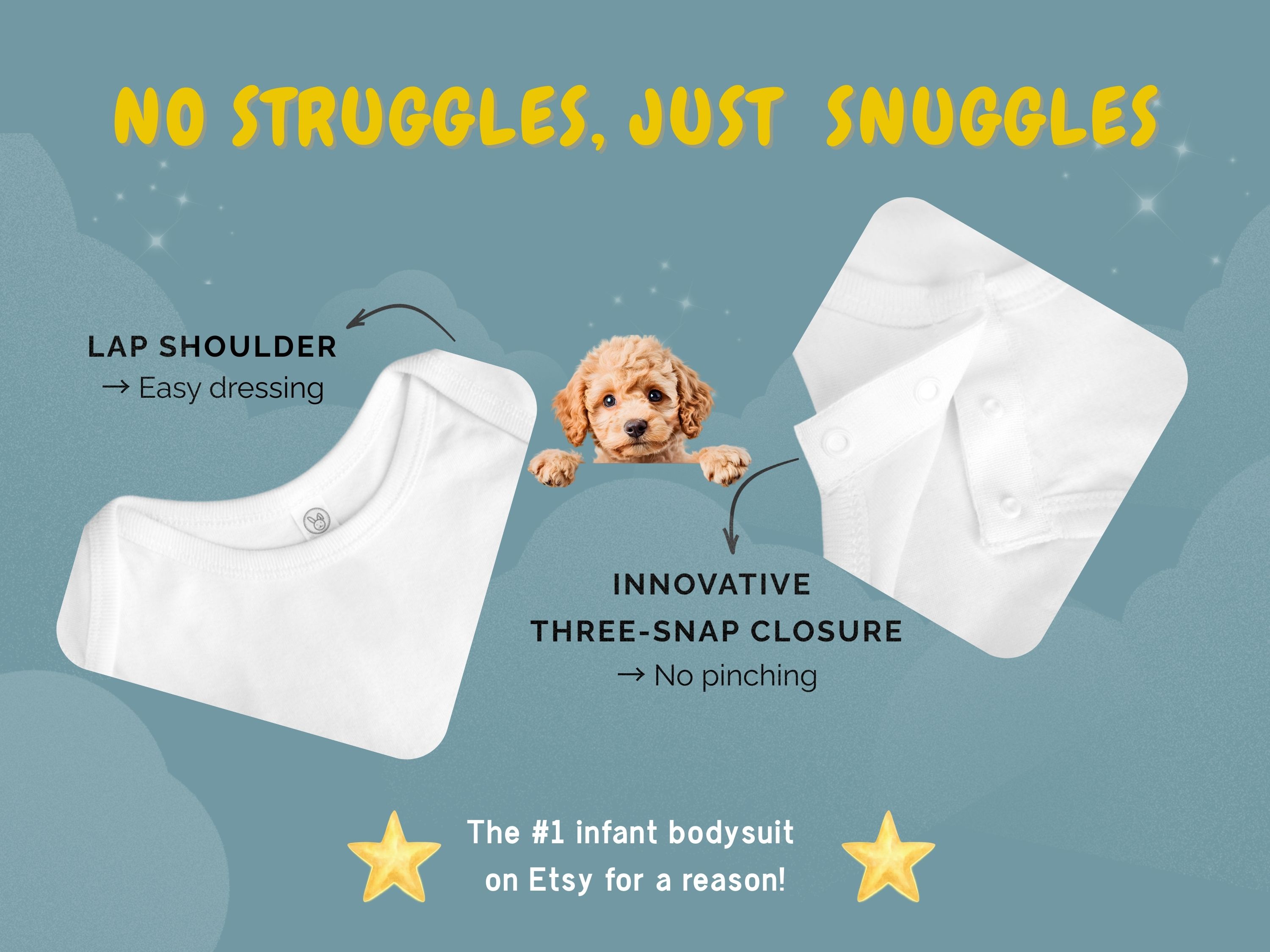 Baby Christmas Onesie, Goldendoodle Tangled in Christmas Lights, Rabbit Skins 4400 product thumbnail image