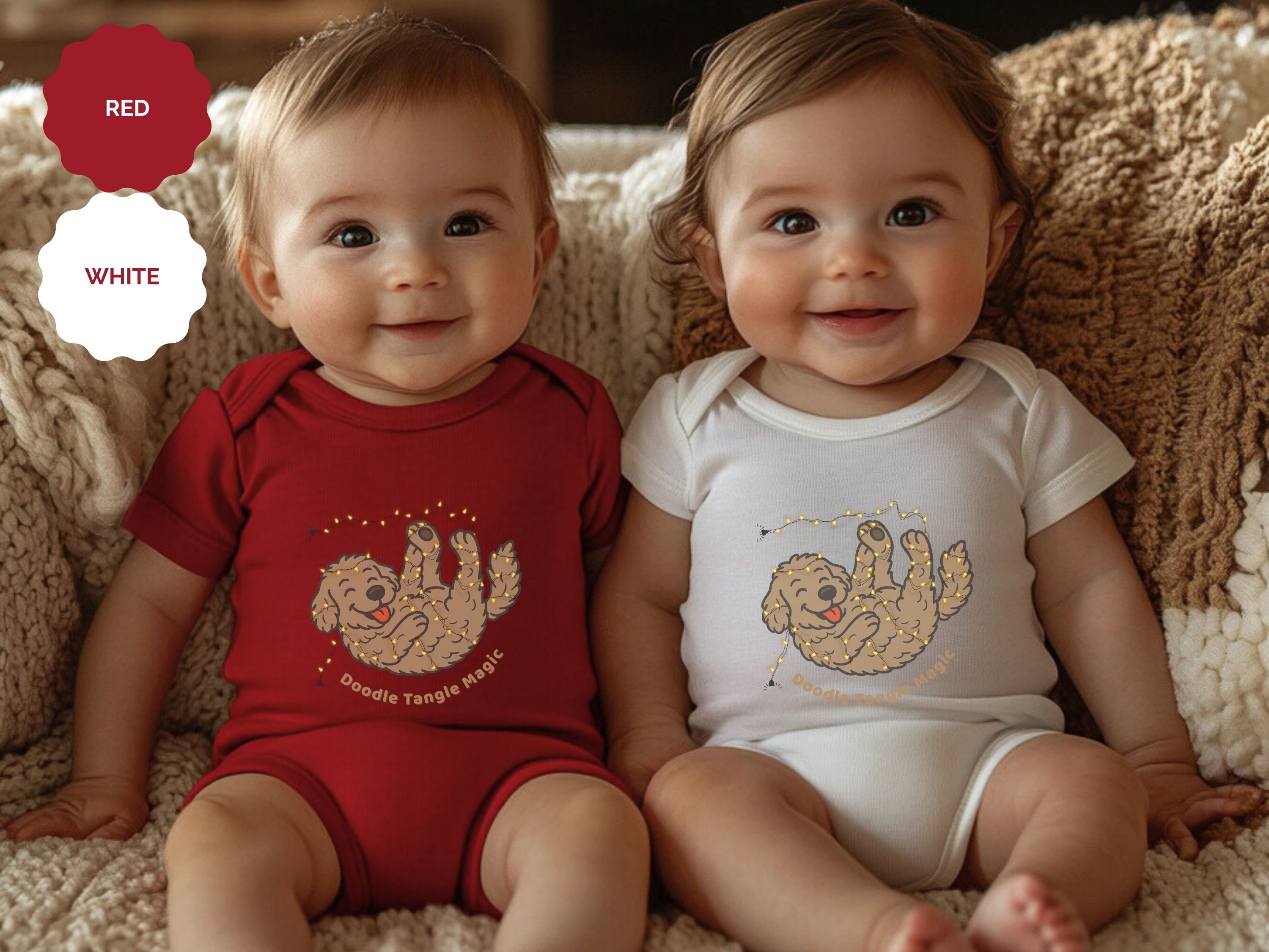Baby Christmas Onesie, Goldendoodle Tangled in Christmas Lights, Rabbit Skins 4400