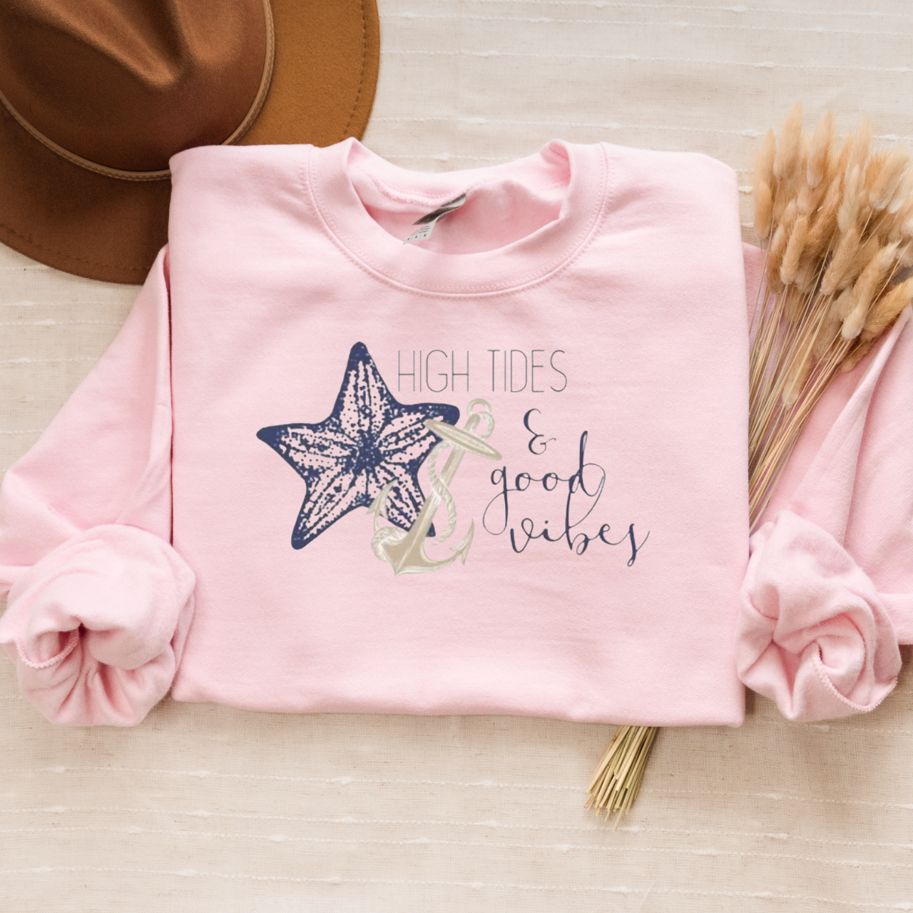 High Tides & Good Vibes Sweatshirt, Coastal Crewneck, Beach Pullover, Nautical Starfish Anchor Shirt, Summer Vacation Sweater, Ocean Vibes product thumbnail image High Tides & Good Vibes Sweatshirt, Coastal Crewneck, Beach Pullover, Nautical Starfish Anchor Shirt, Summer Vacation Sweater, Ocean Vibes product thumbnail image