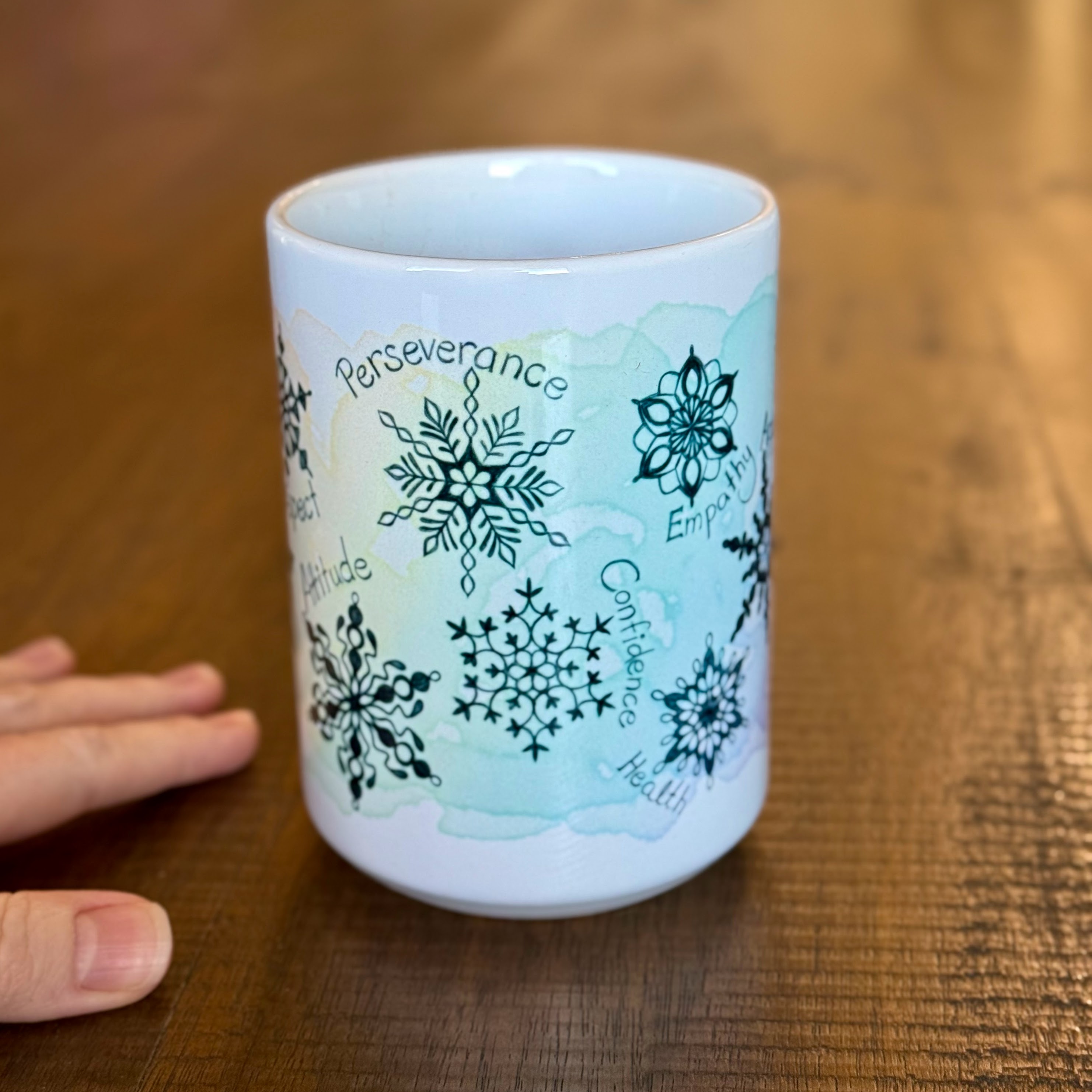 15oz Contemplations Snowflake Mug — Words of Strength (Perseverance, Empathy, Gratitude) product thumbnail image