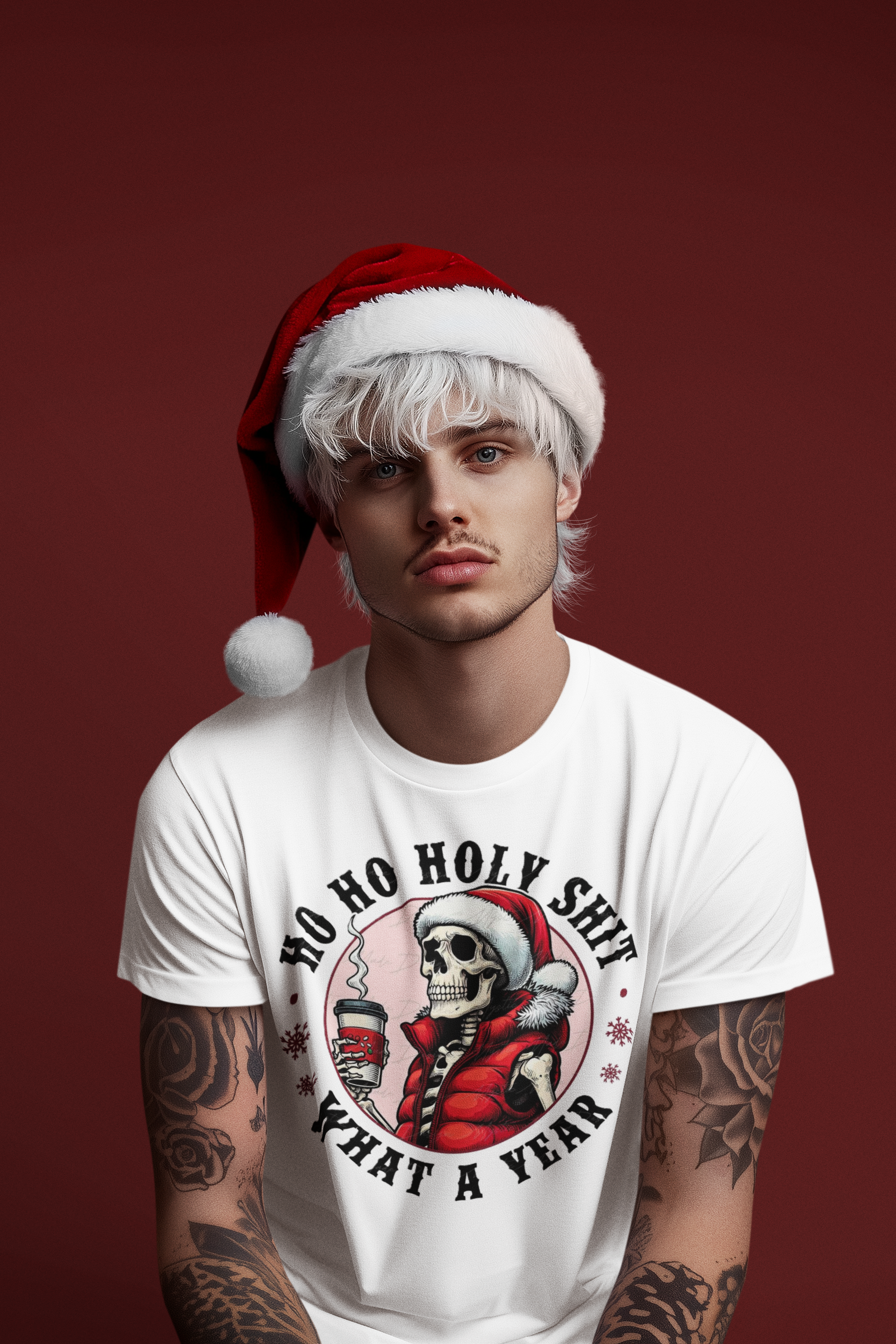  “Ho Ho Holy Shit, What a Year” Skeleton Santa Holiday Sweatshirt product thumbnail image