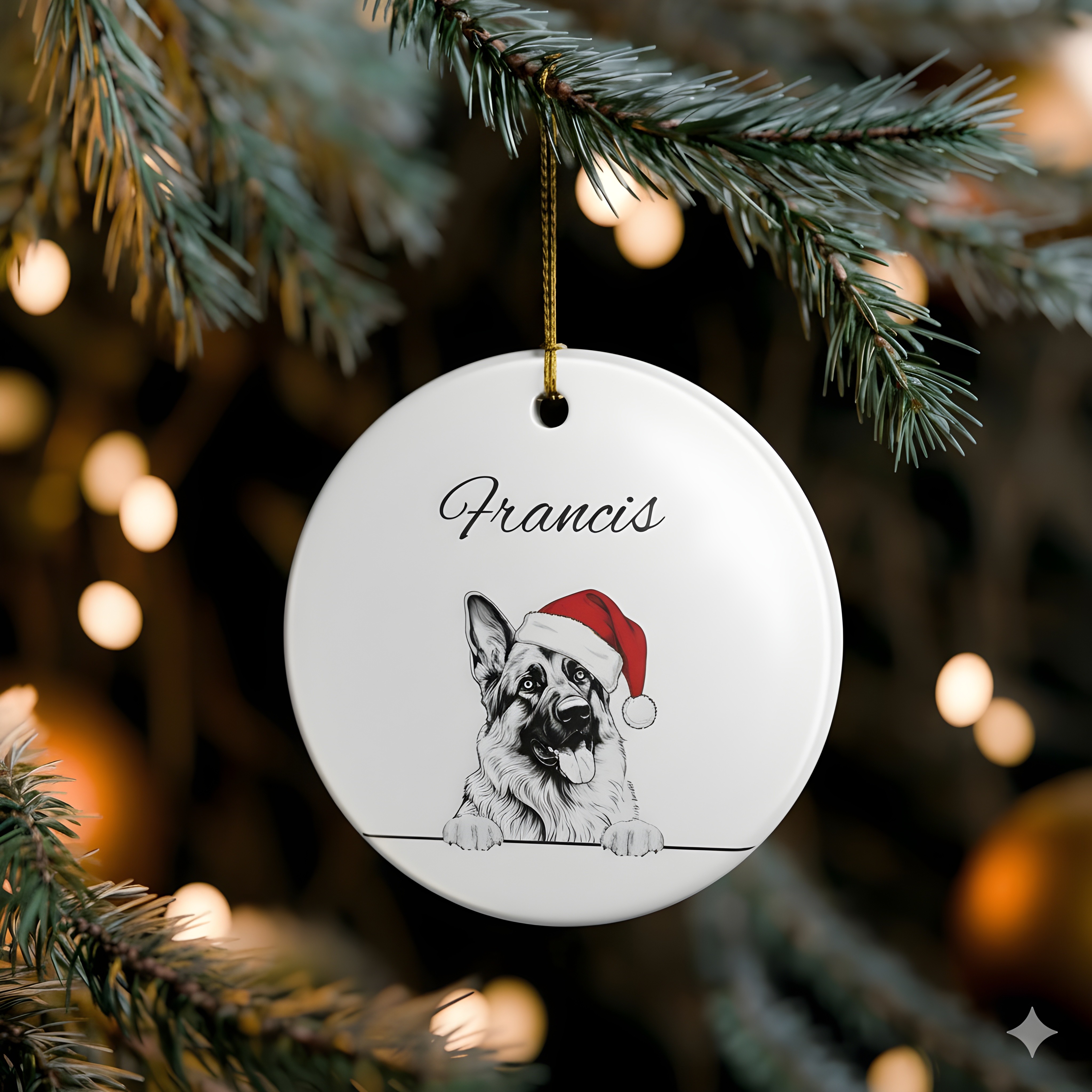Personalized German Shepherd Christmas ornament. Add your German Shepherd's name. product thumbnail image