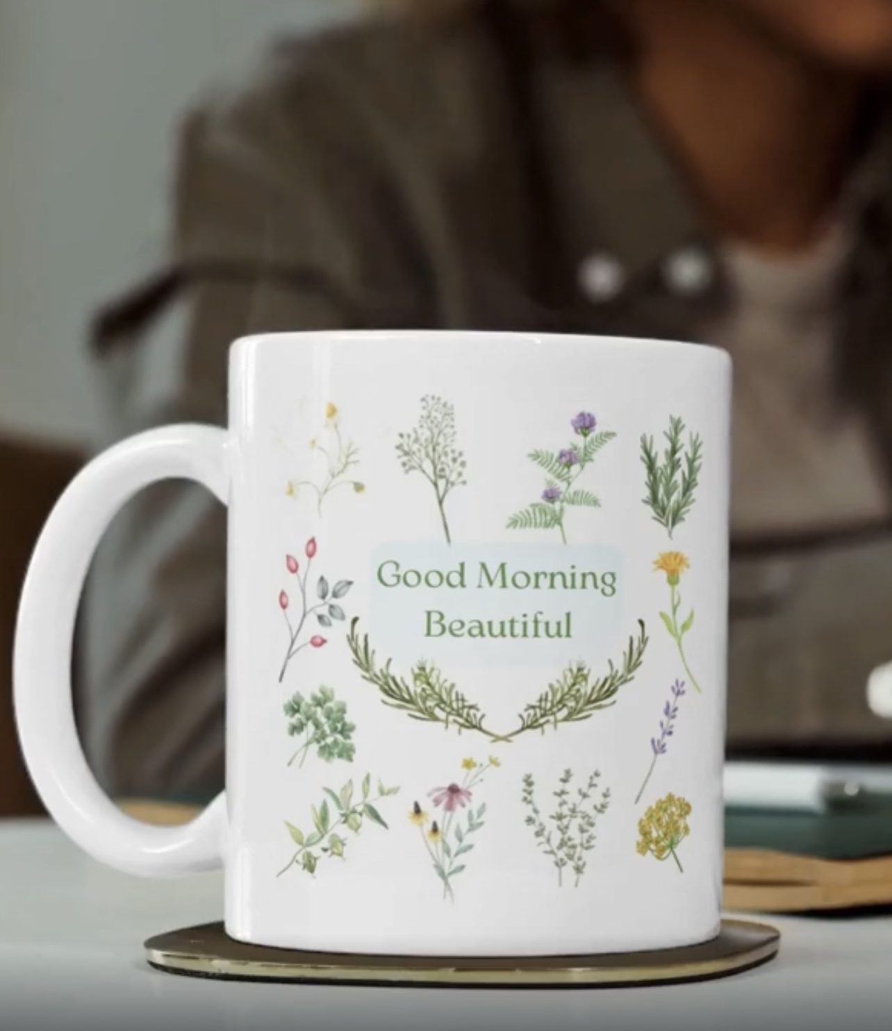 Good Morning Beautiful Mug – Watercolor Floral Coffee Cup | Positive Affirmation Gift (11oz / 15oz)