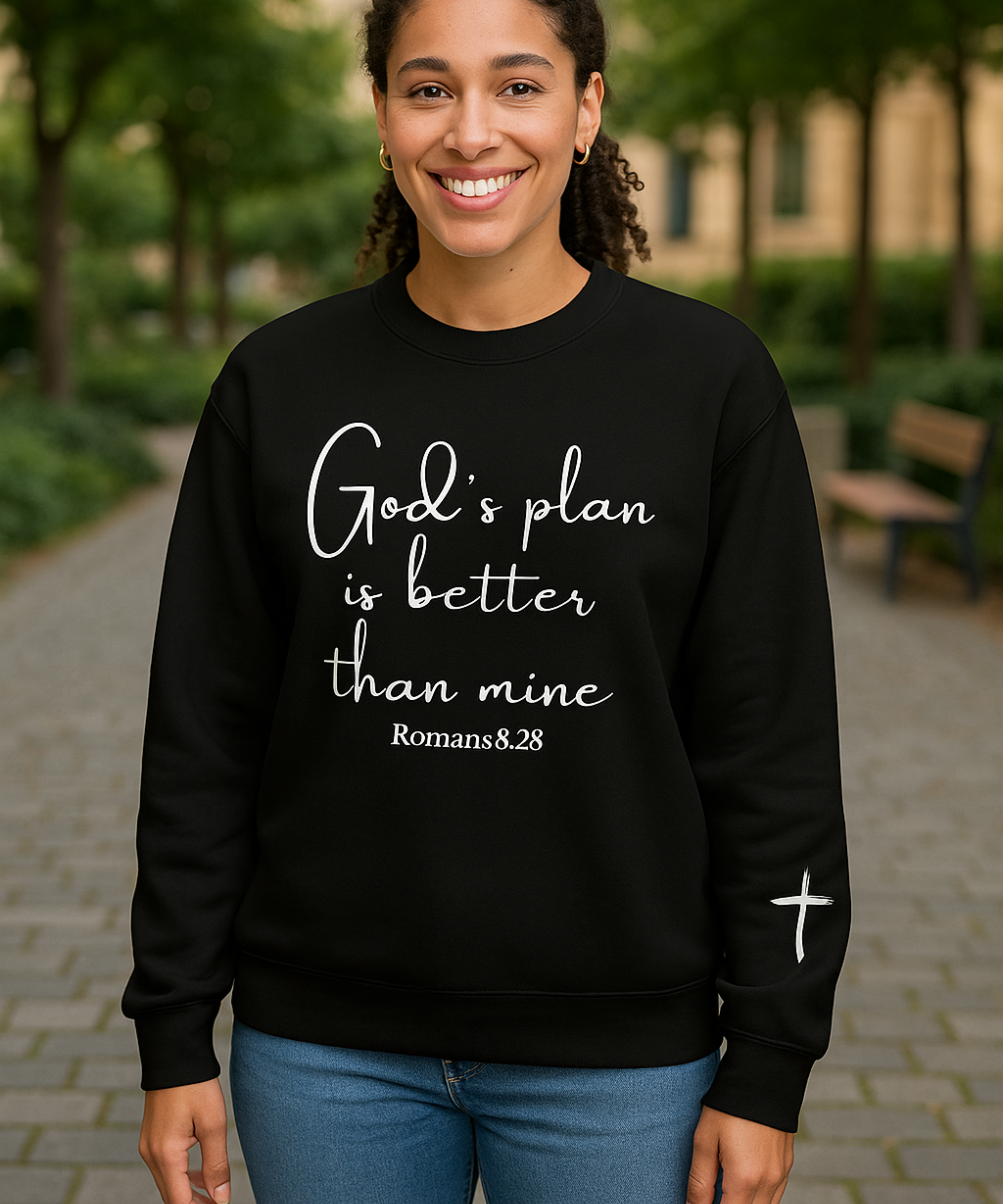God's Plan Is Better Than Mine Sweatshirt – Romans 8:28 Bible Verse Crewneck – Christian Faith Hoodie – Gift for Her – Inspirational Religious Apparel product thumbnail image