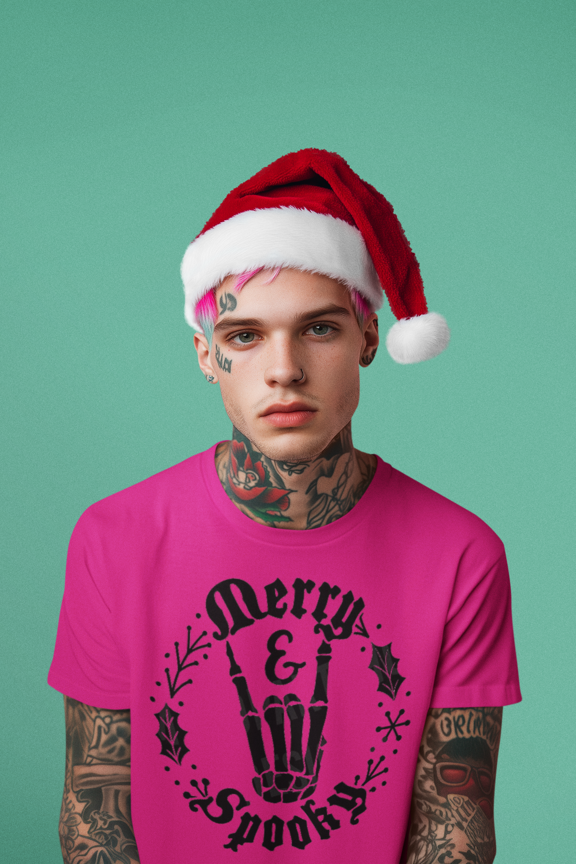 Merry &amp; Spooky Crewneck Sweatshirt — Gothic Holiday Skeleton Graphic product thumbnail image