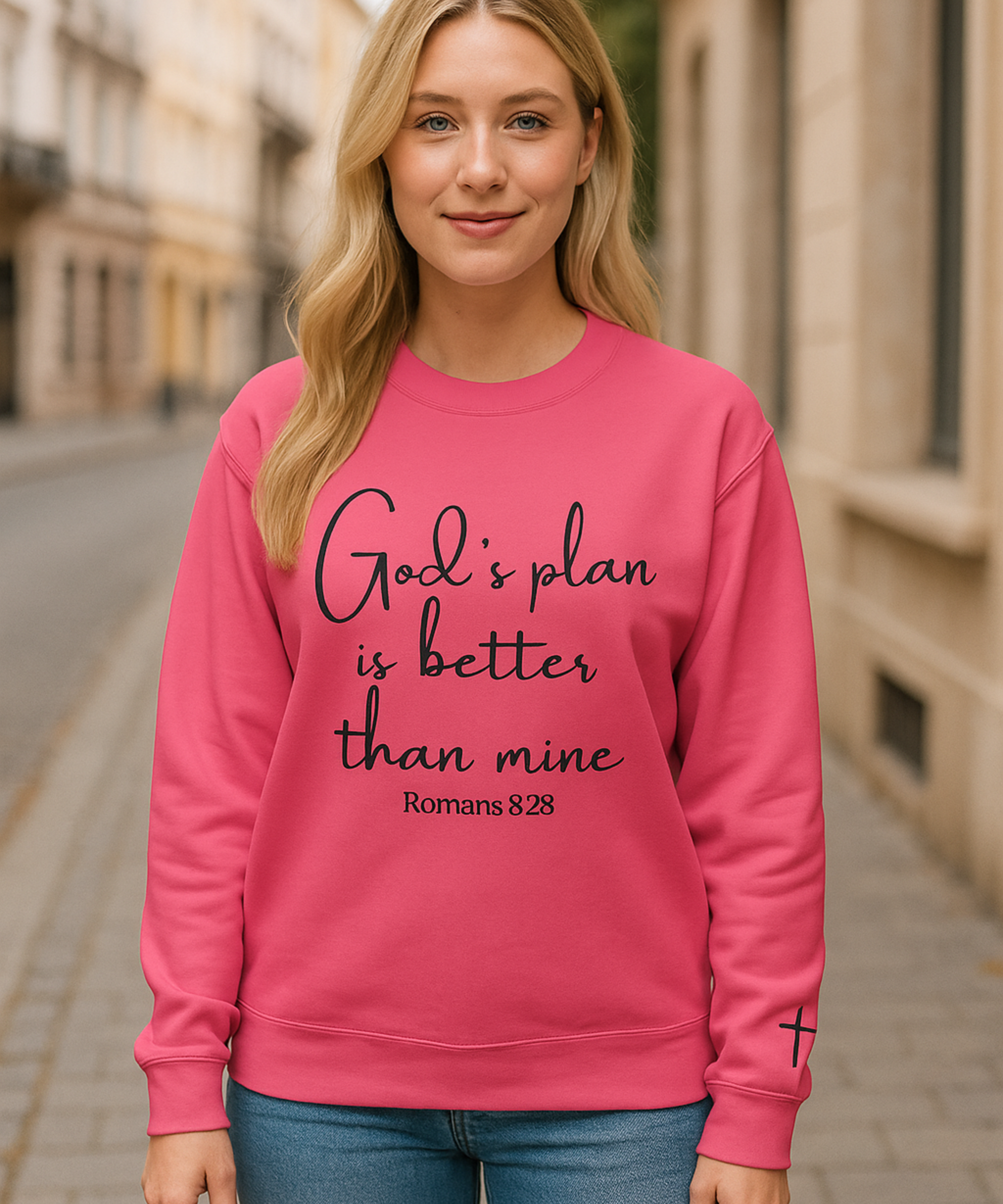 God's Plan Is Better Than Mine Sweatshirt – Romans 8:28 Bible Verse Crewneck – Christian Faith Hoodie – Gift for Her – Inspirational Religious Apparel