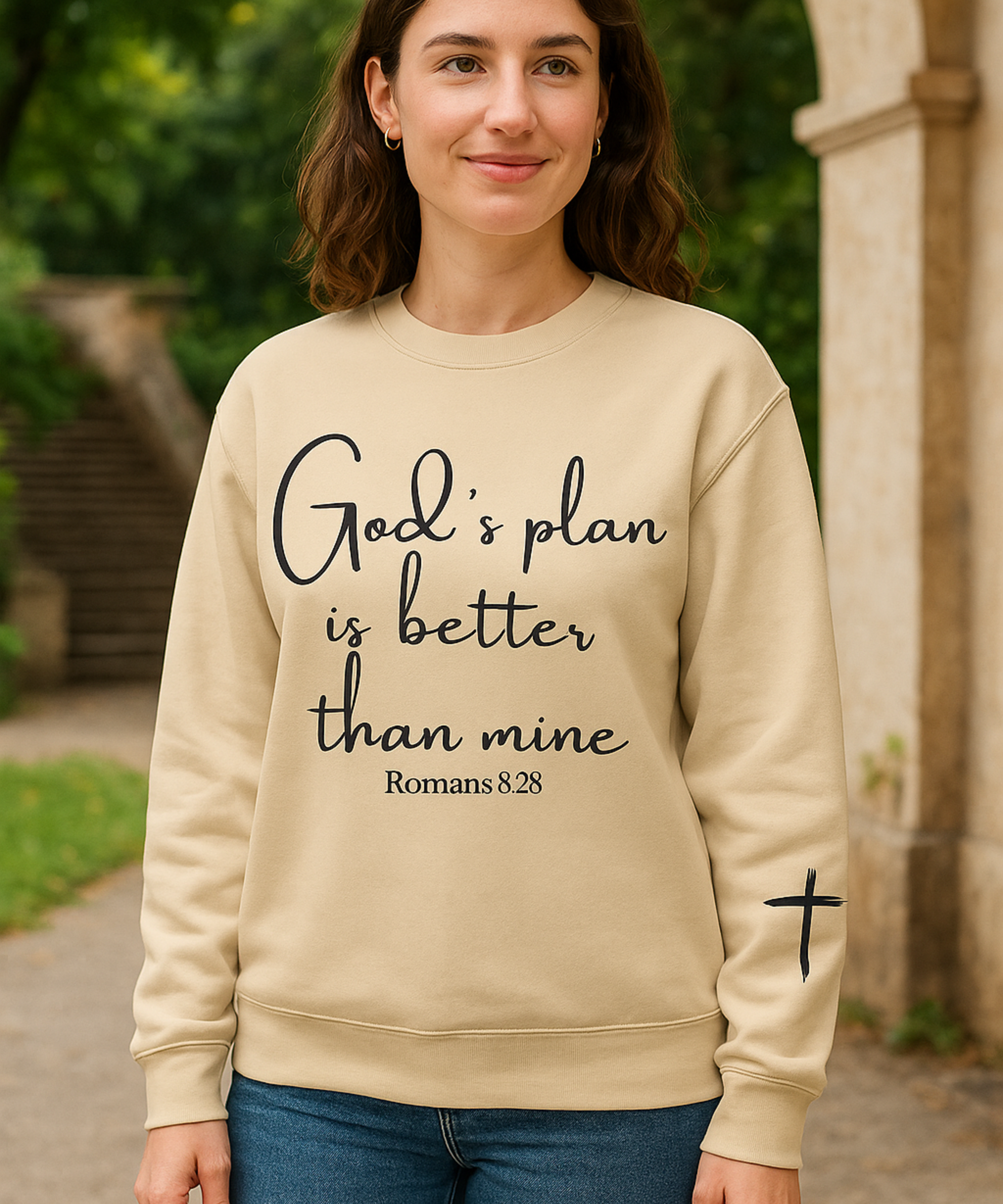 God's Plan Is Better Than Mine Sweatshirt – Romans 8:28 Bible Verse Crewneck – Christian Faith Hoodie – Gift for Her – Inspirational Religious Apparel product thumbnail image