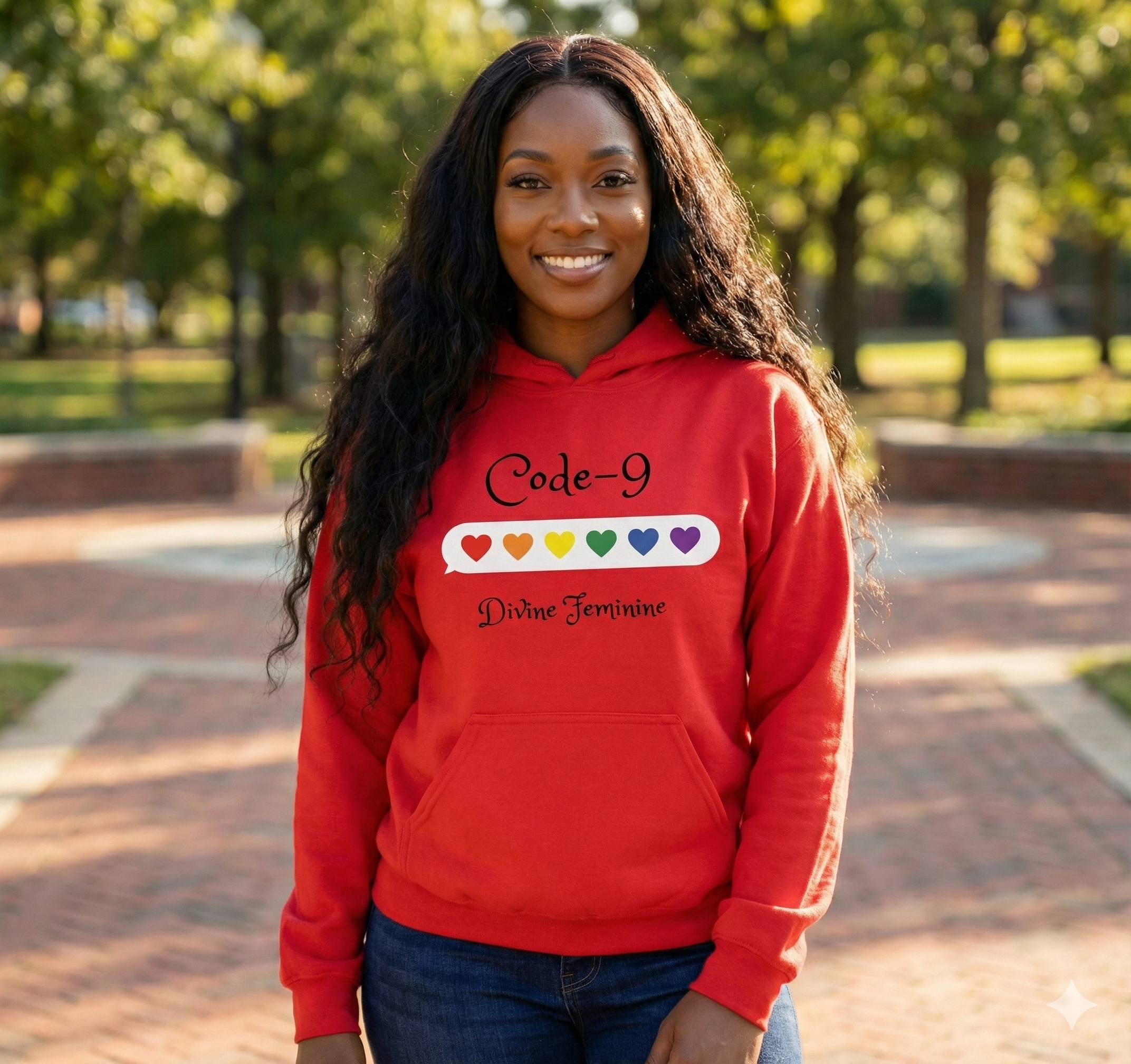 Code=9 Rainbow Hearts Hoodie — "Divine Feminine" Pride Pullover Code=9 Rainbow Hearts Hoodie — "Divine Feminine" Pride Pullover