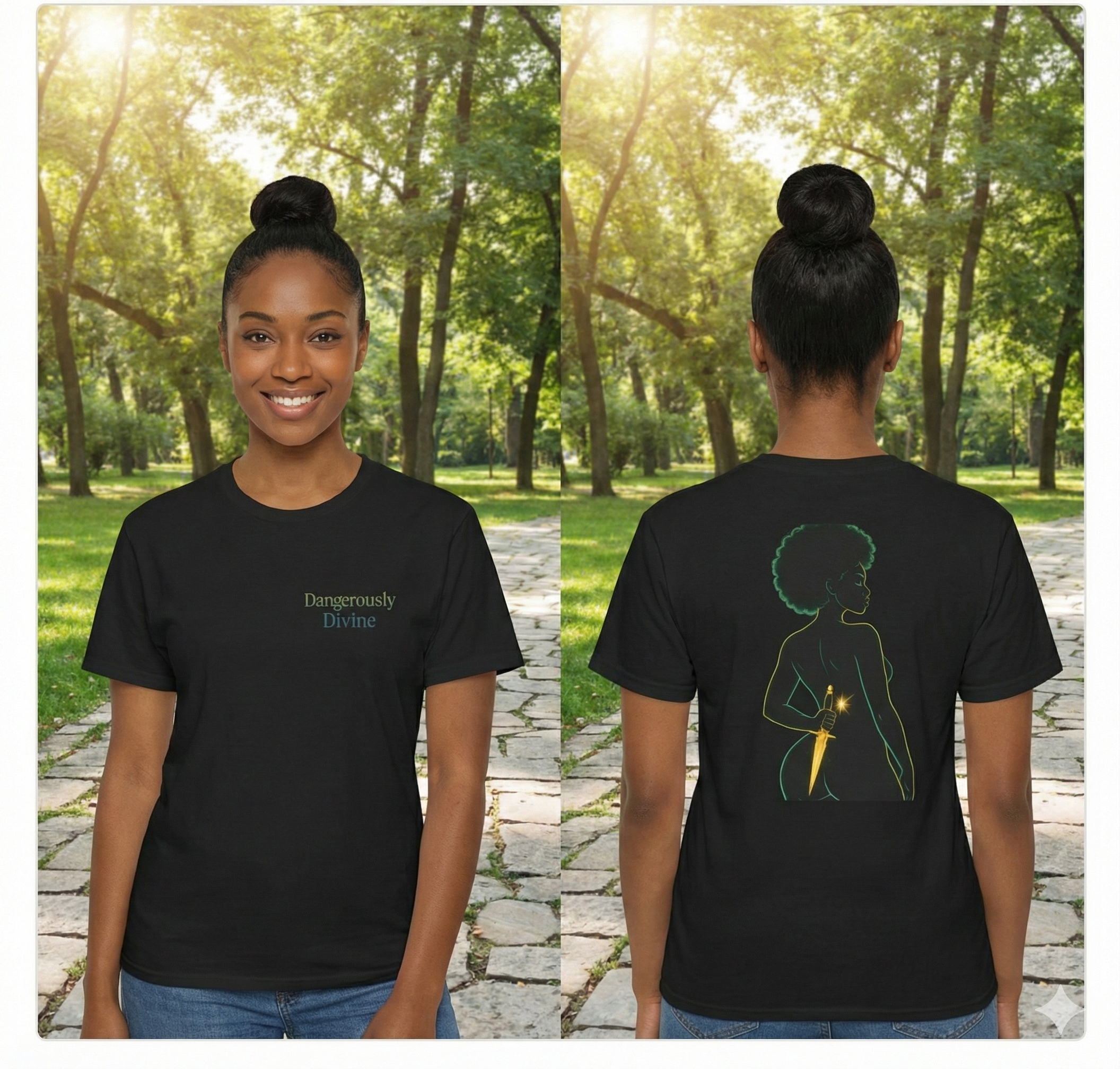 Dangerously Divine Tee — Black Femme Silhouette Graphic T‑Shirt