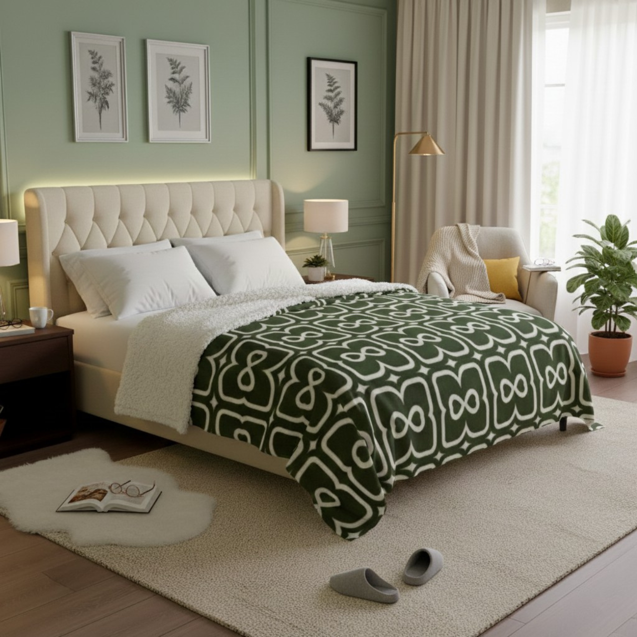 Sage Green EL Line - Fleece Sherpa Blanket Sage Green EL Line - Fleece Sherpa Blanket