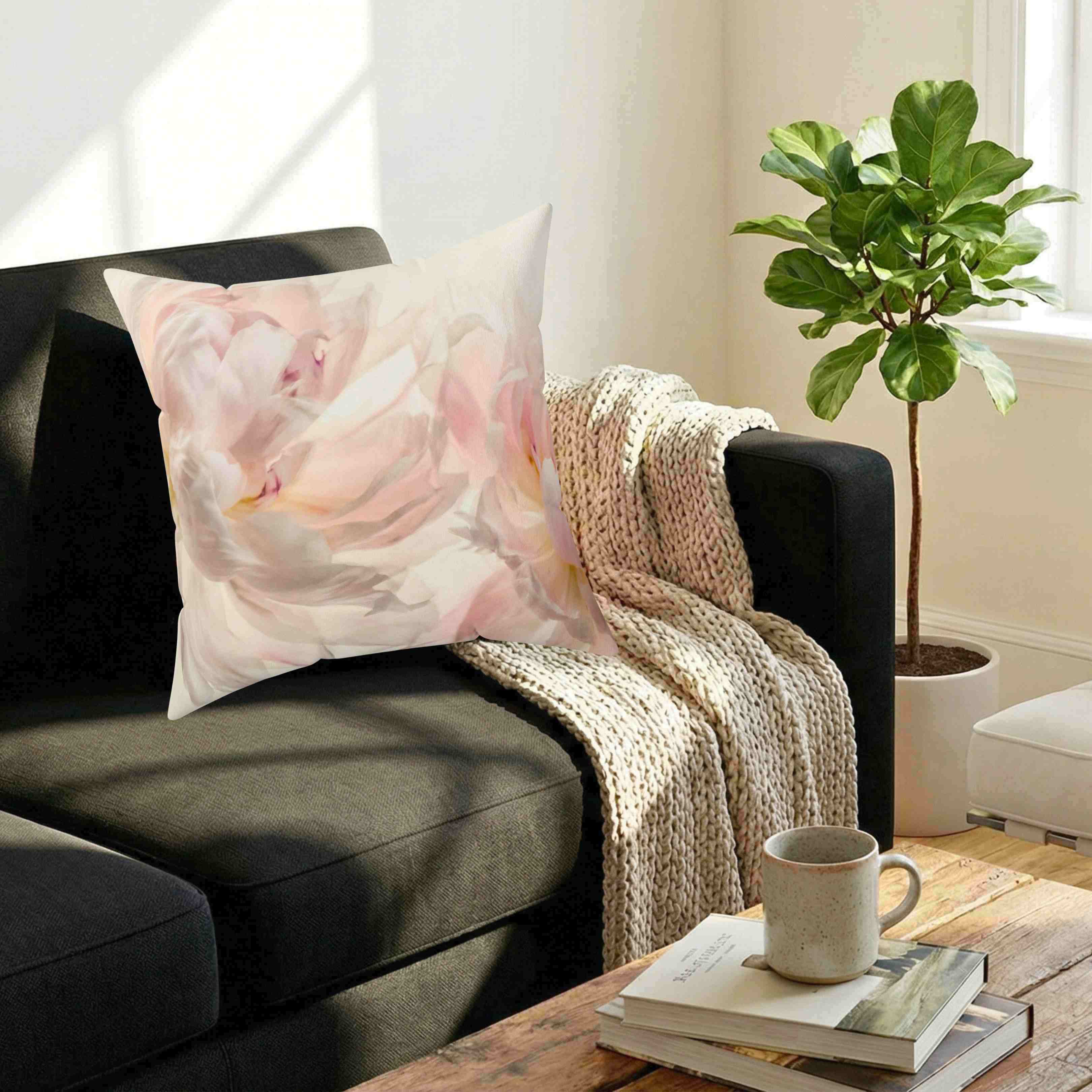 Soft Abstract Pink Peony Throw Pillow | Floral Decorative Cushion product thumbnail image